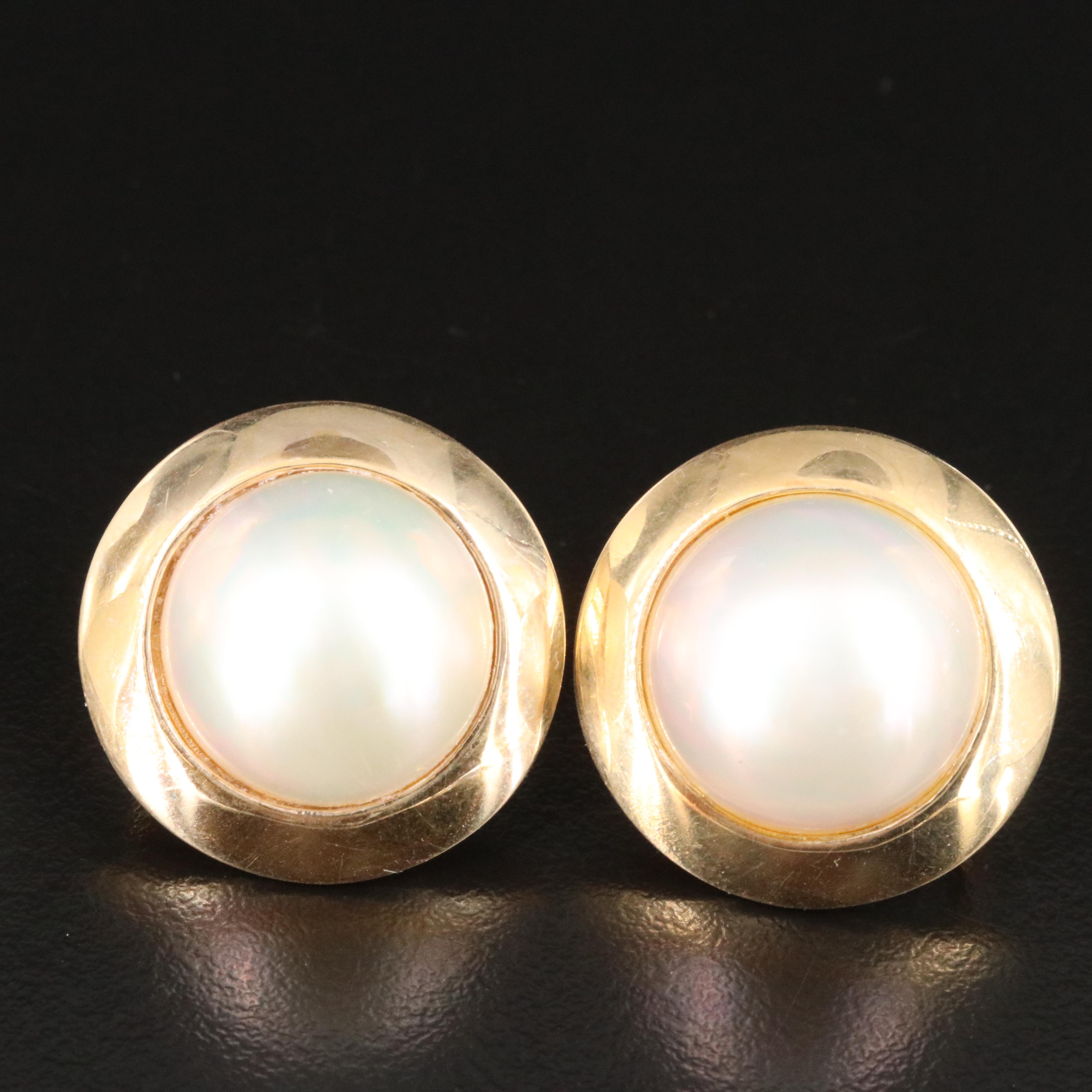 14K Mabé Pearl Button Earrings