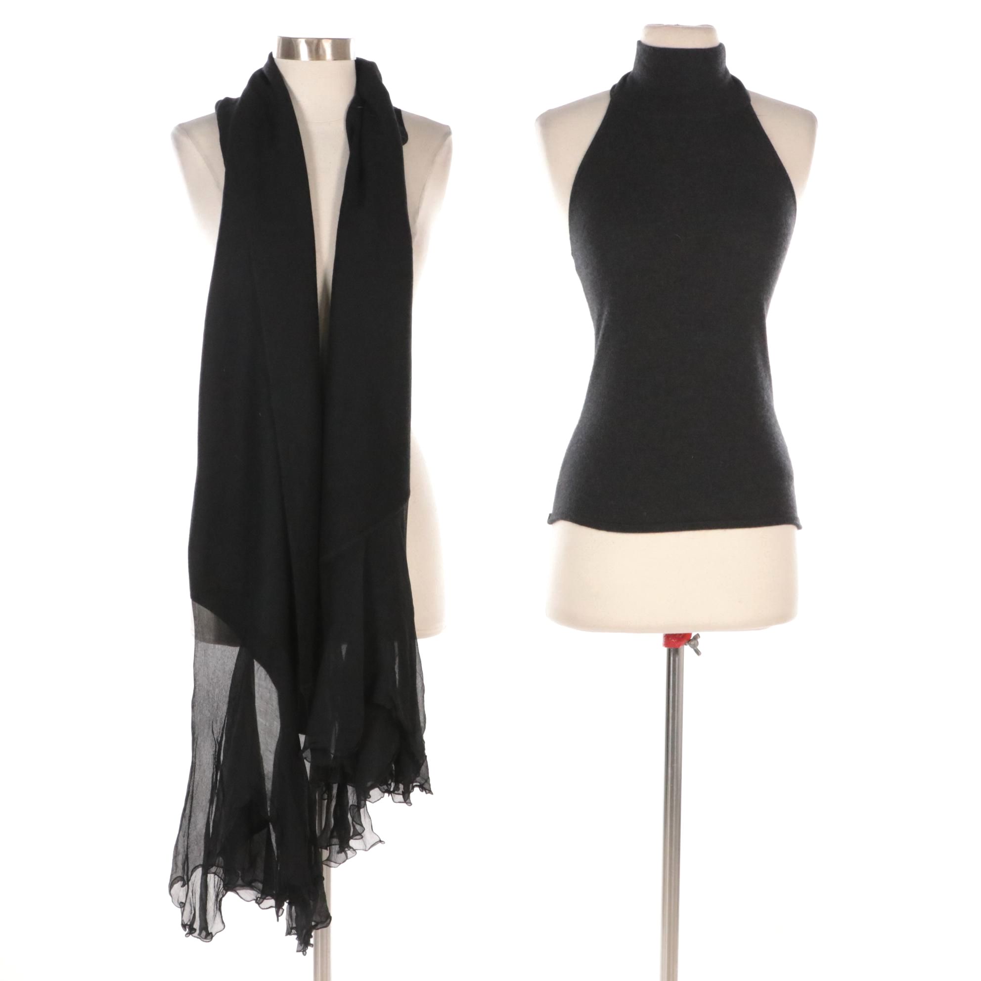Ralph Lauren Black Label Cashmere Blend Top, Bajra Pashmina Cashmere/Silk Scarf