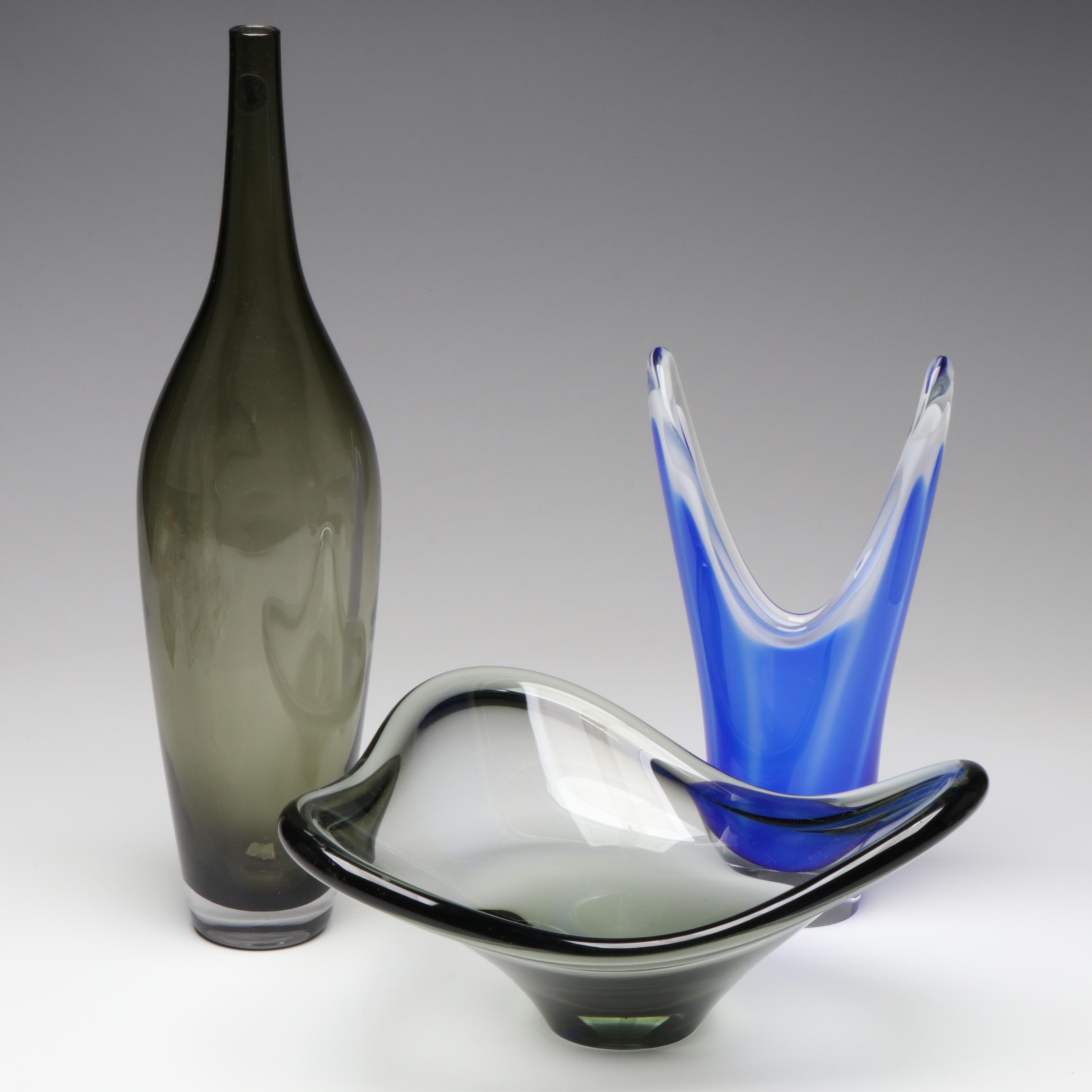 Holmegaard "Elsinore" Smoke Glass Free Form Bowl with More Glass Décor