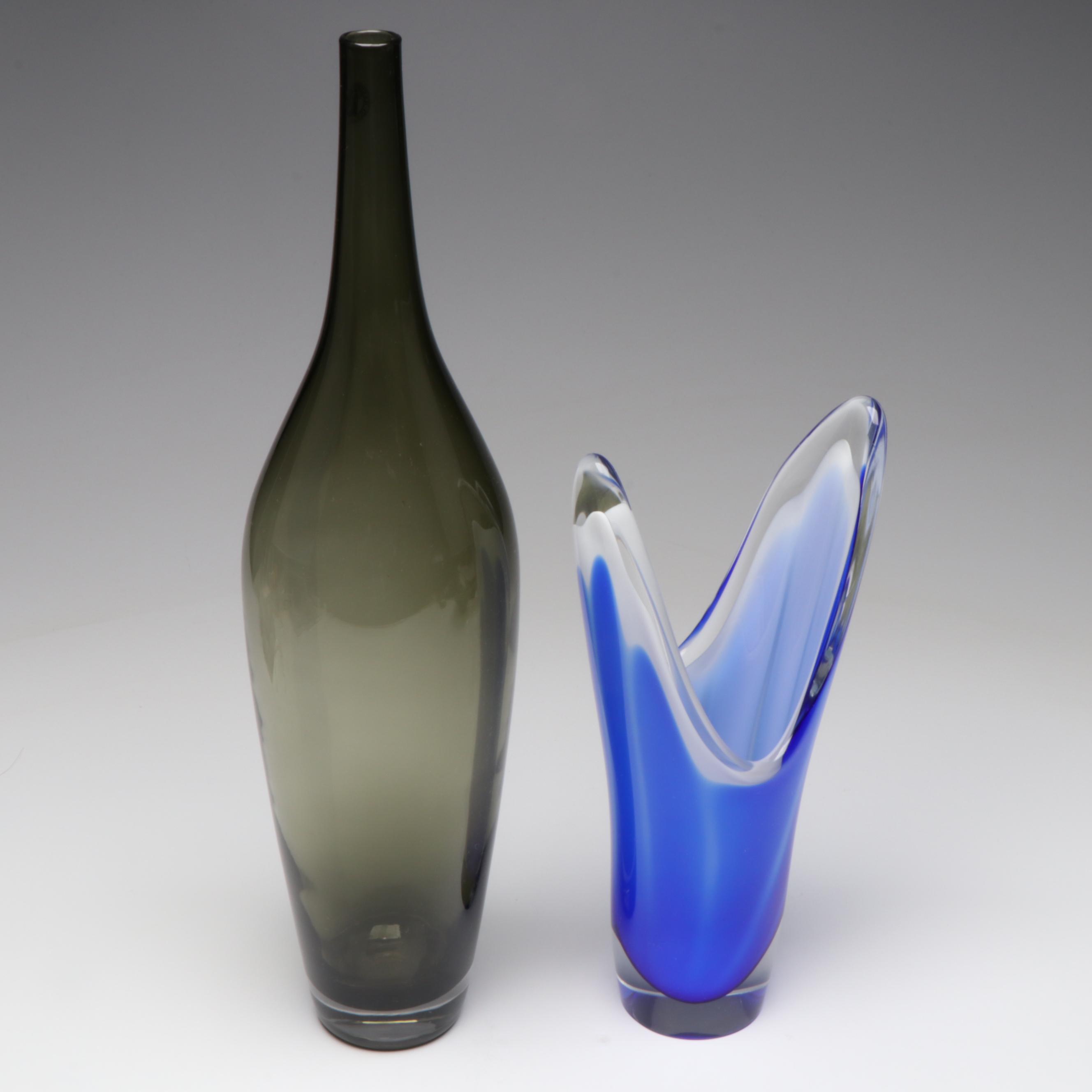 Holmegaard "Elsinore" Smoke Glass Free Form Bowl with More Glass Décor