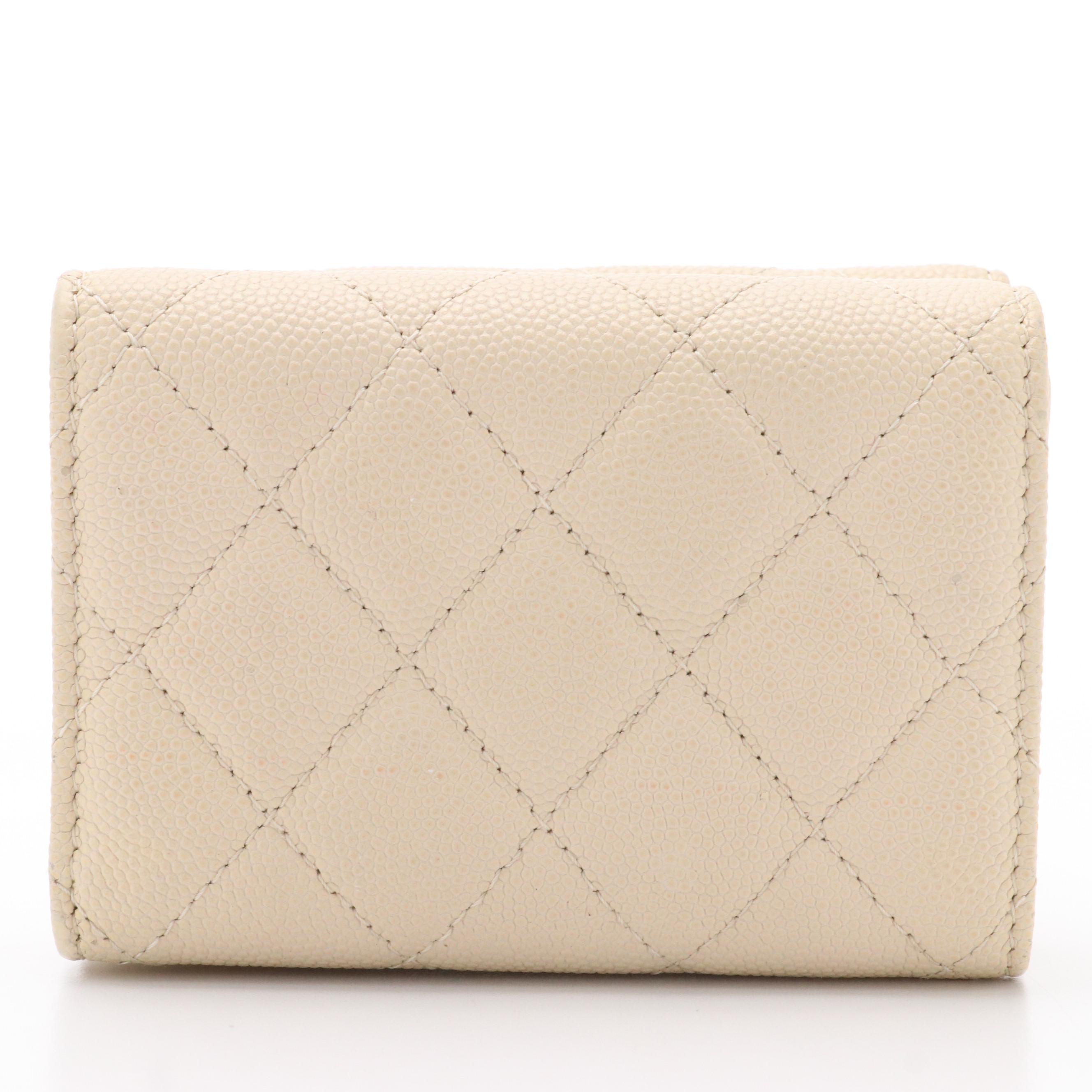 Chanel Classic CC Flap Quilted Cream Caviar Leather Trifold Wallet
