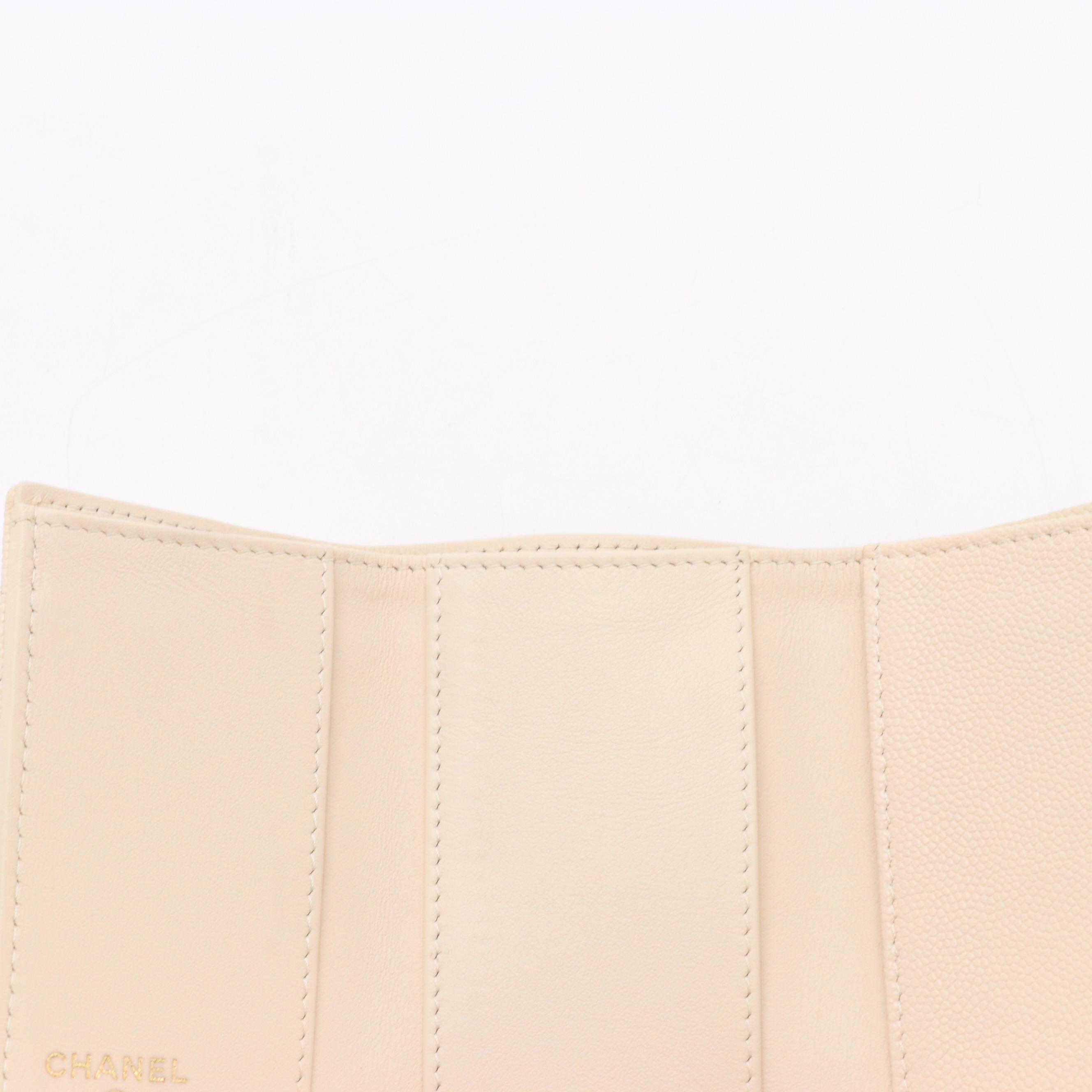 Chanel Classic CC Flap Quilted Cream Caviar Leather Trifold Wallet