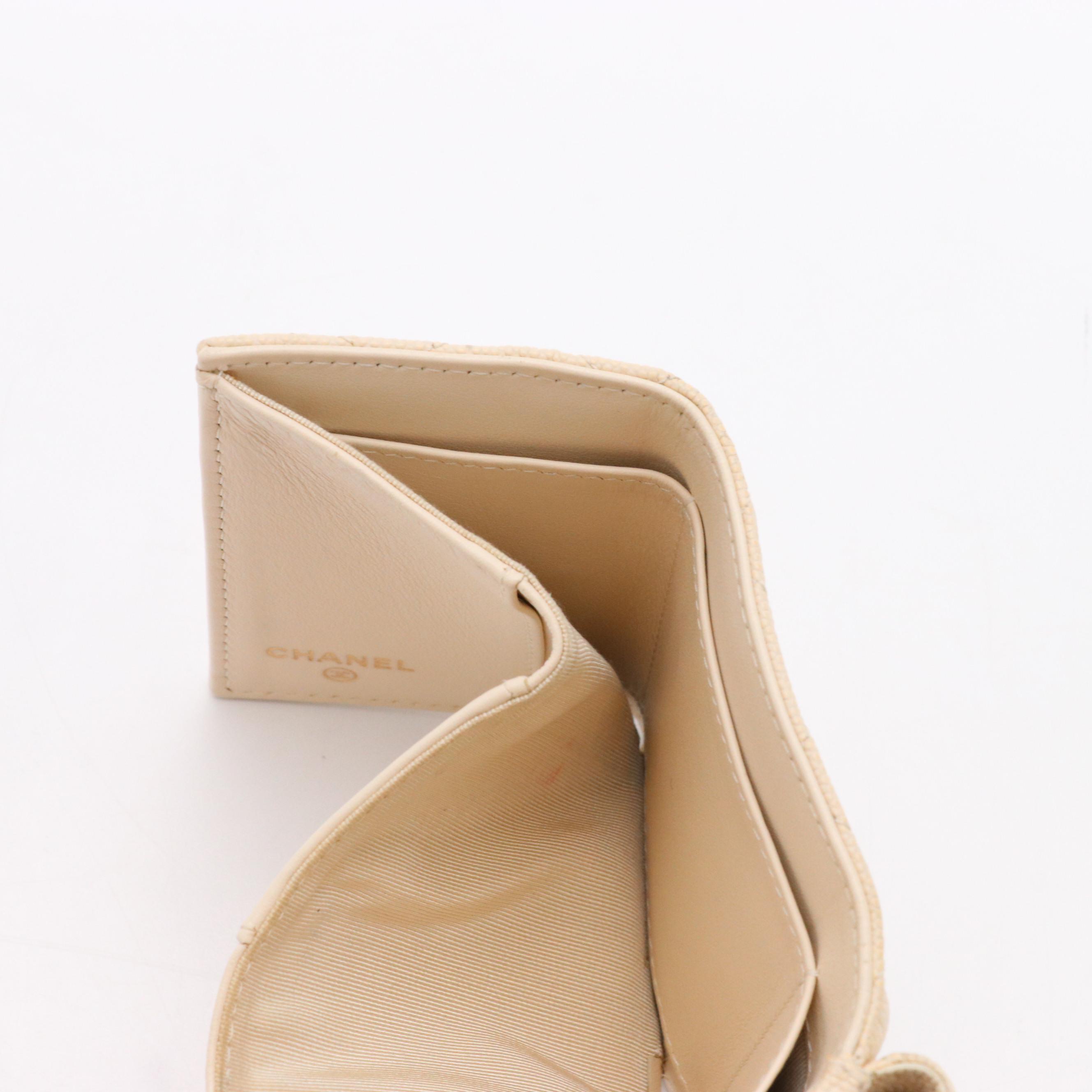 Chanel Classic CC Flap Quilted Cream Caviar Leather Trifold Wallet