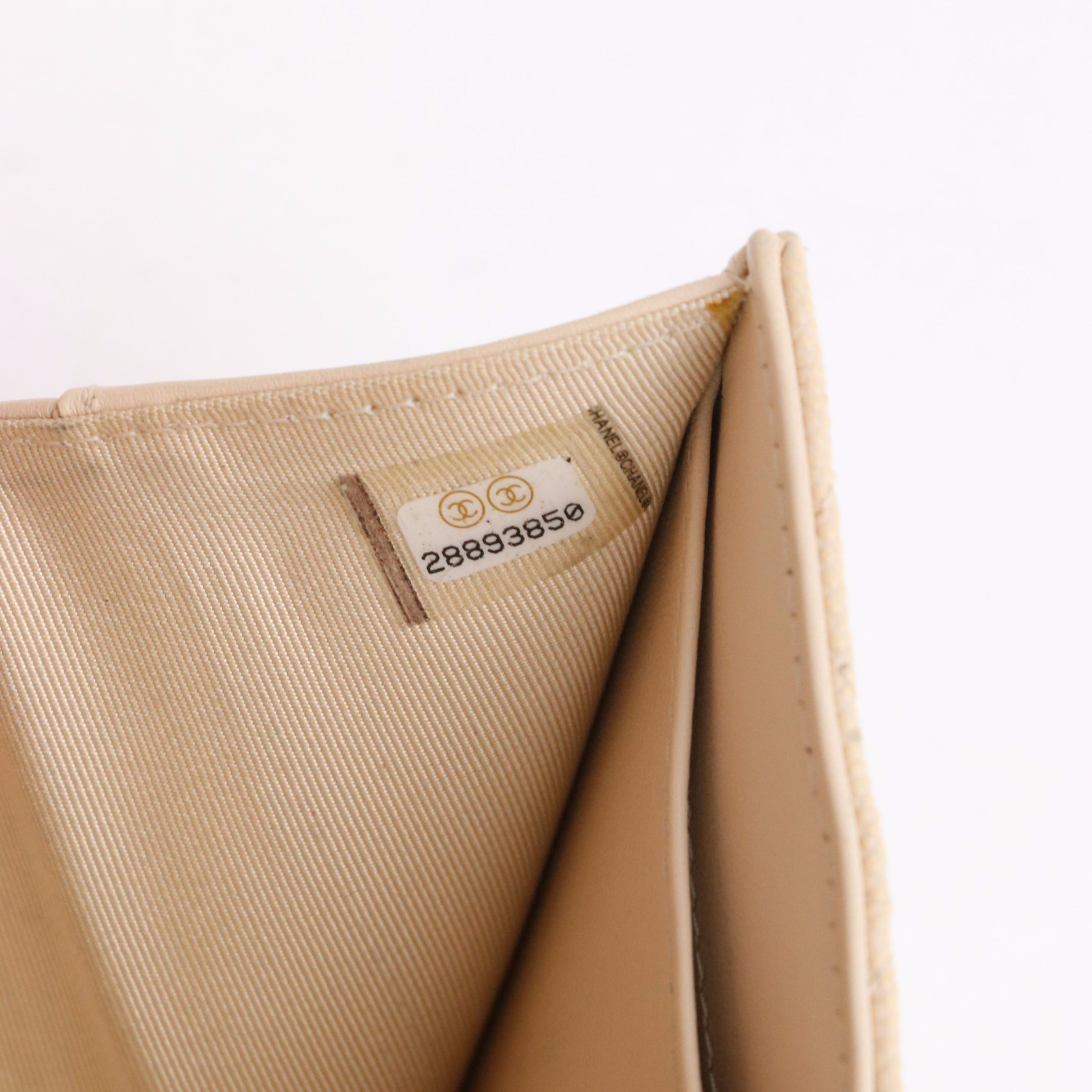 Chanel Classic CC Flap Quilted Cream Caviar Leather Trifold Wallet