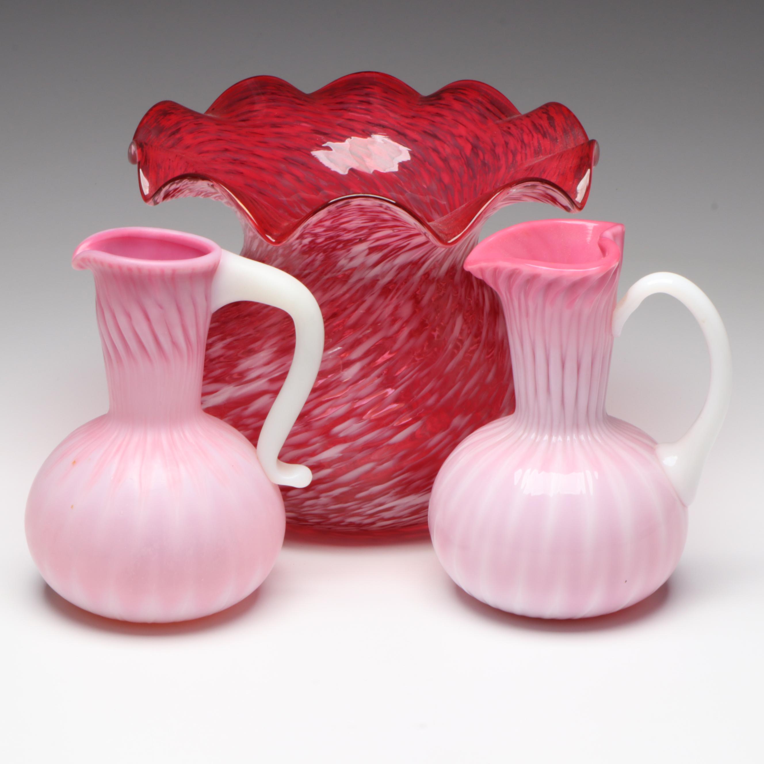 Bennett Glass Pitchers with Confetti Glass Vase, Mid to Late 20th Century