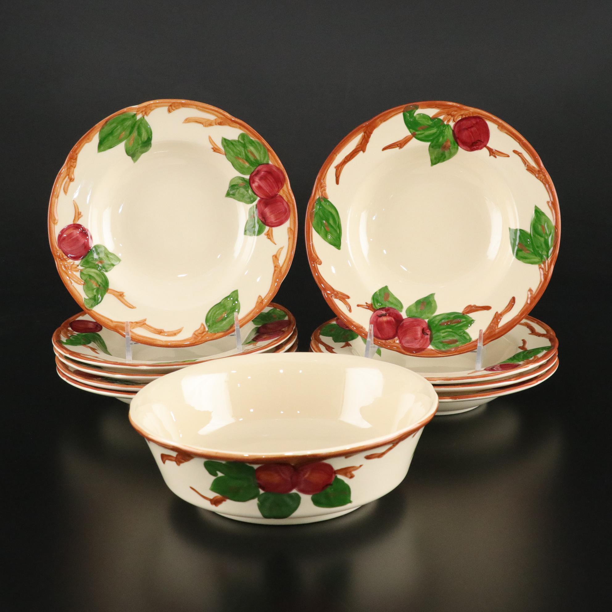 Franciscan "Apple" Footed Serving Bowl and Rim Soup Bowls