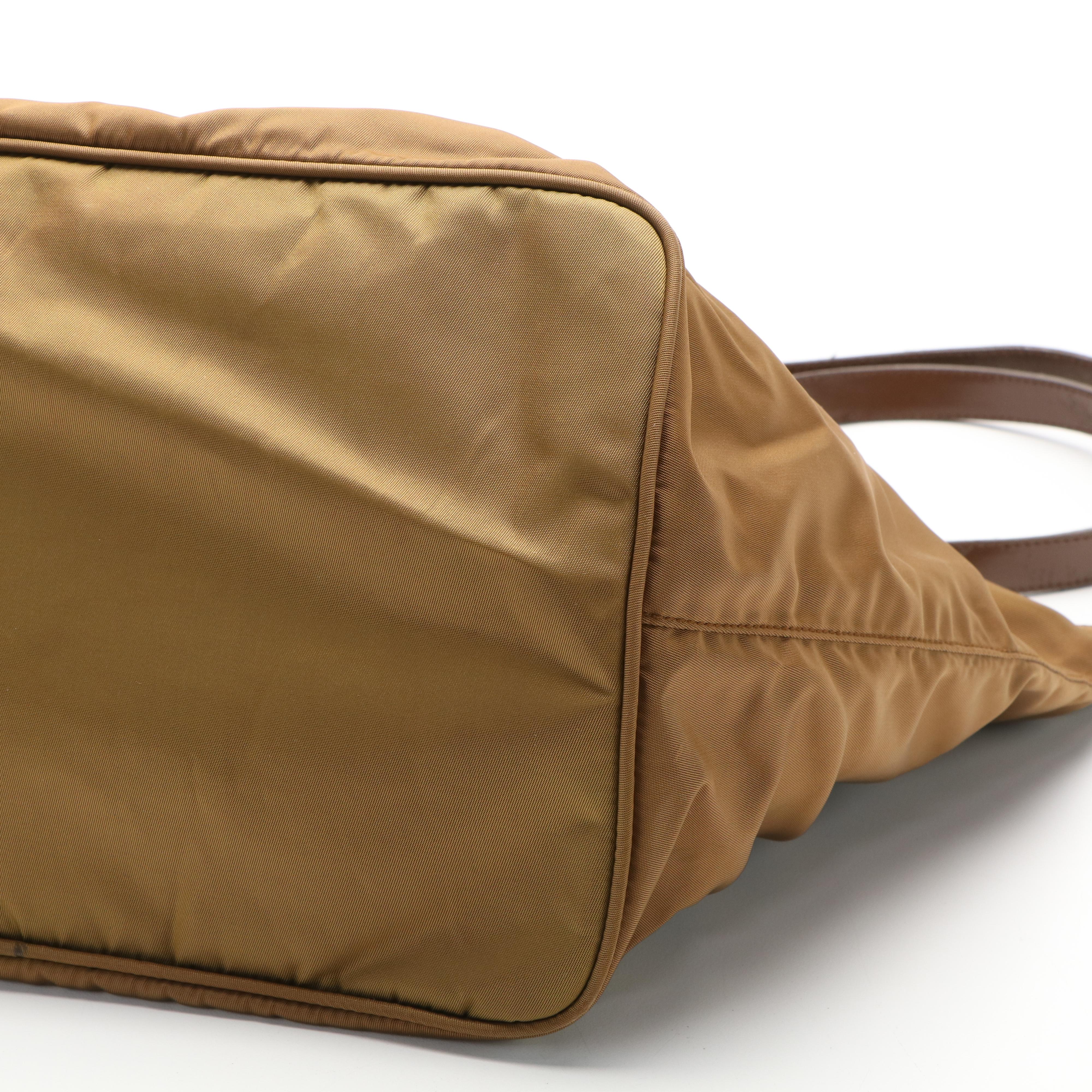 Prada Triangle Logo Tessuto Tote Bag in Brown Nylon
