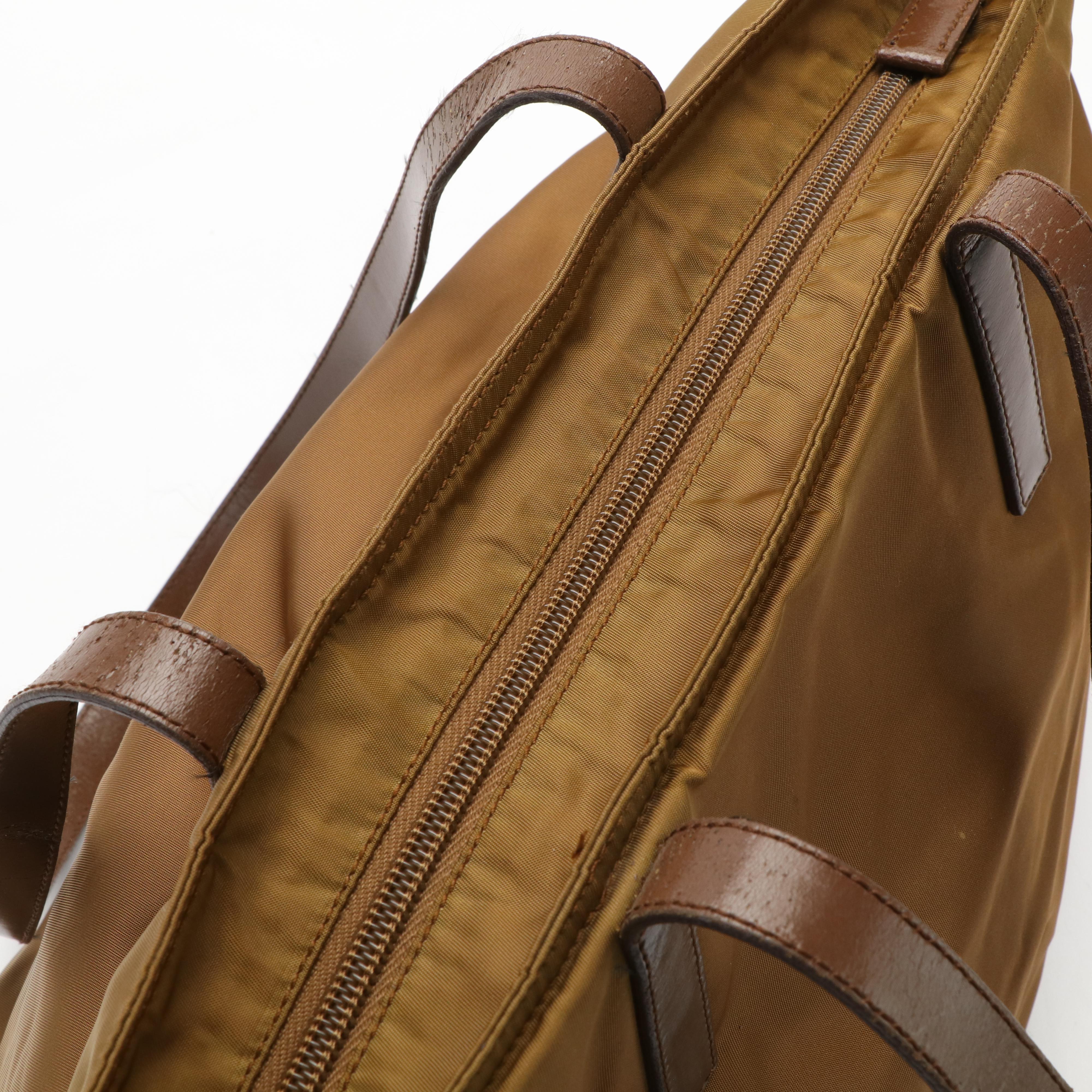 Prada Triangle Logo Tessuto Tote Bag in Brown Nylon
