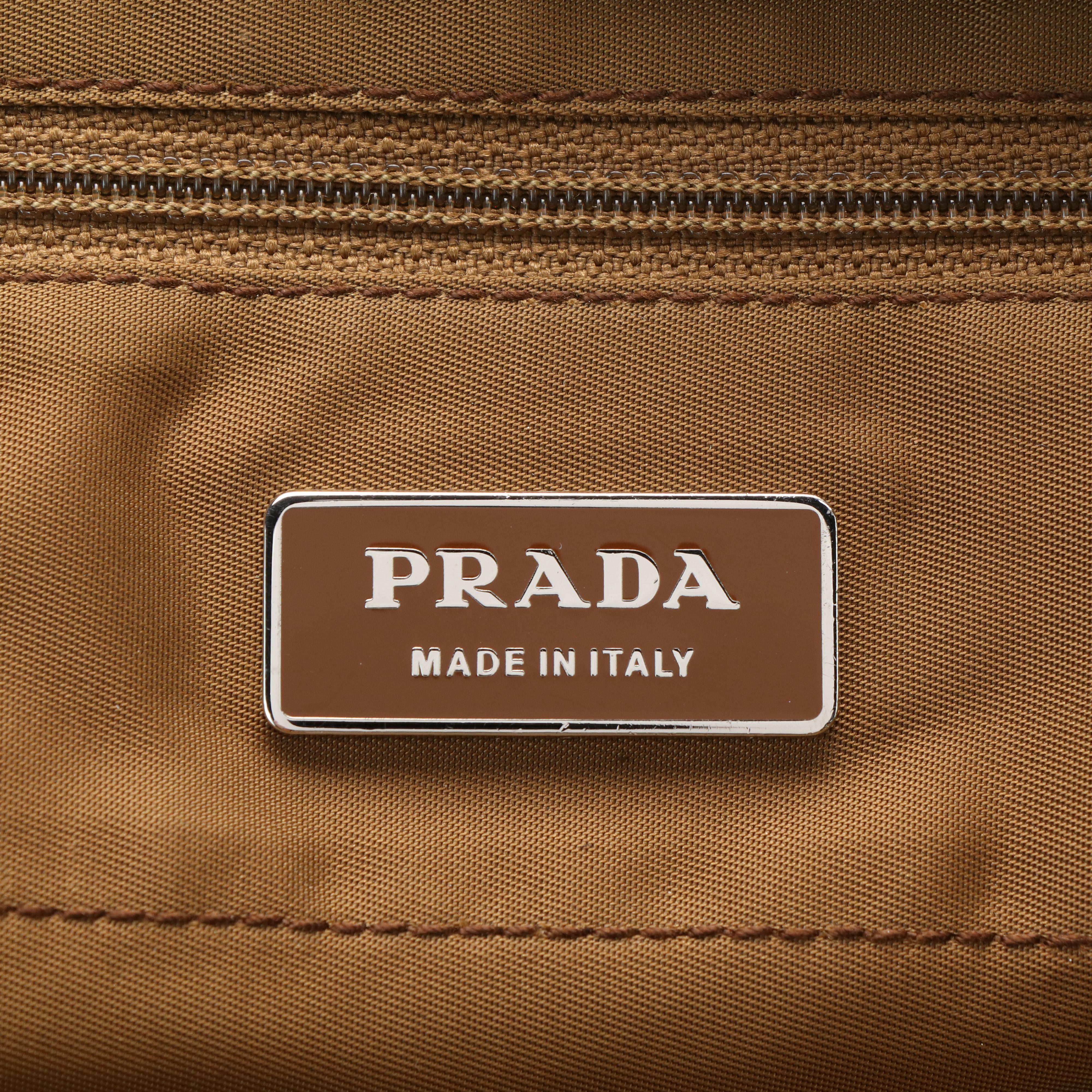 Prada Triangle Logo Tessuto Tote Bag in Brown Nylon