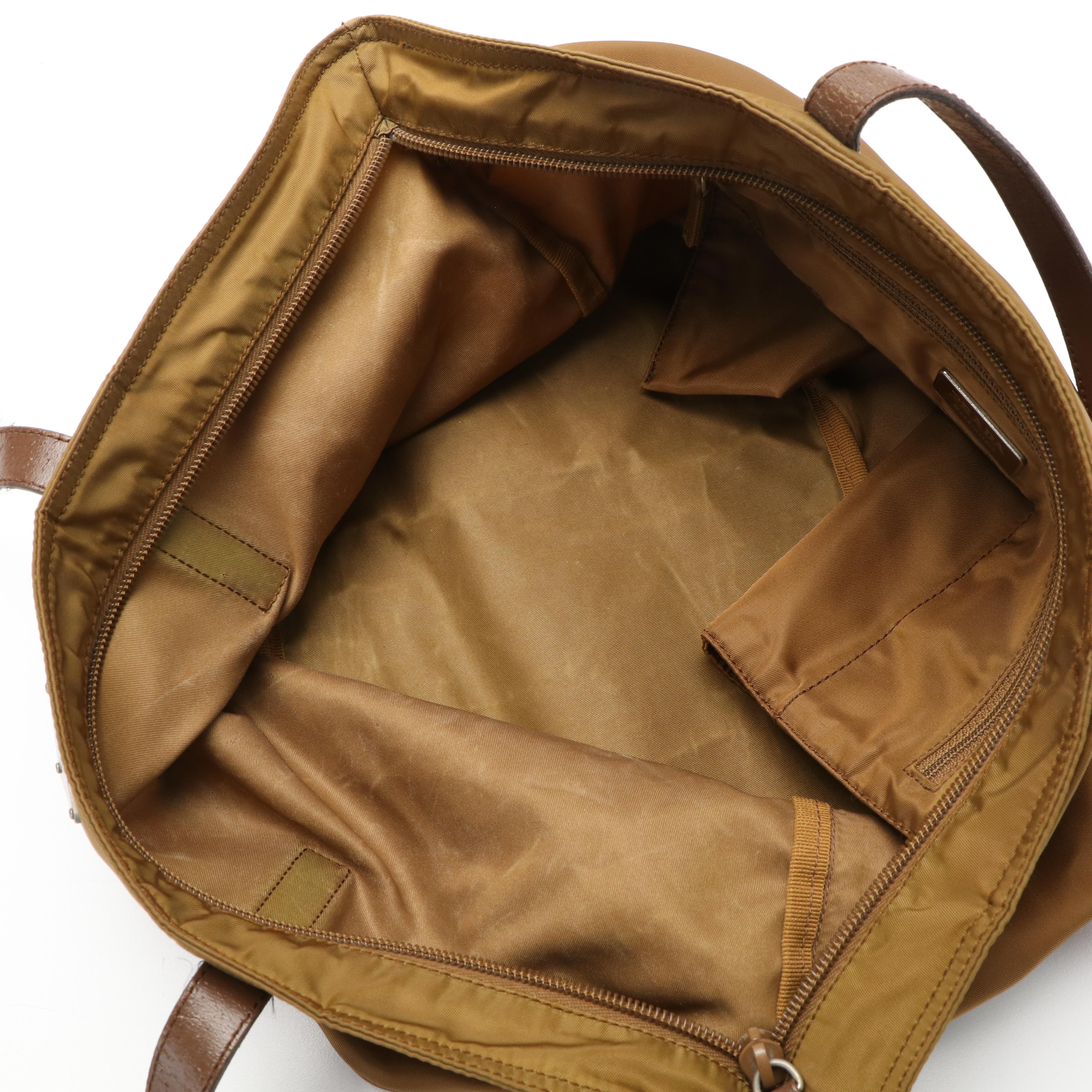 Prada Triangle Logo Tessuto Tote Bag in Brown Nylon