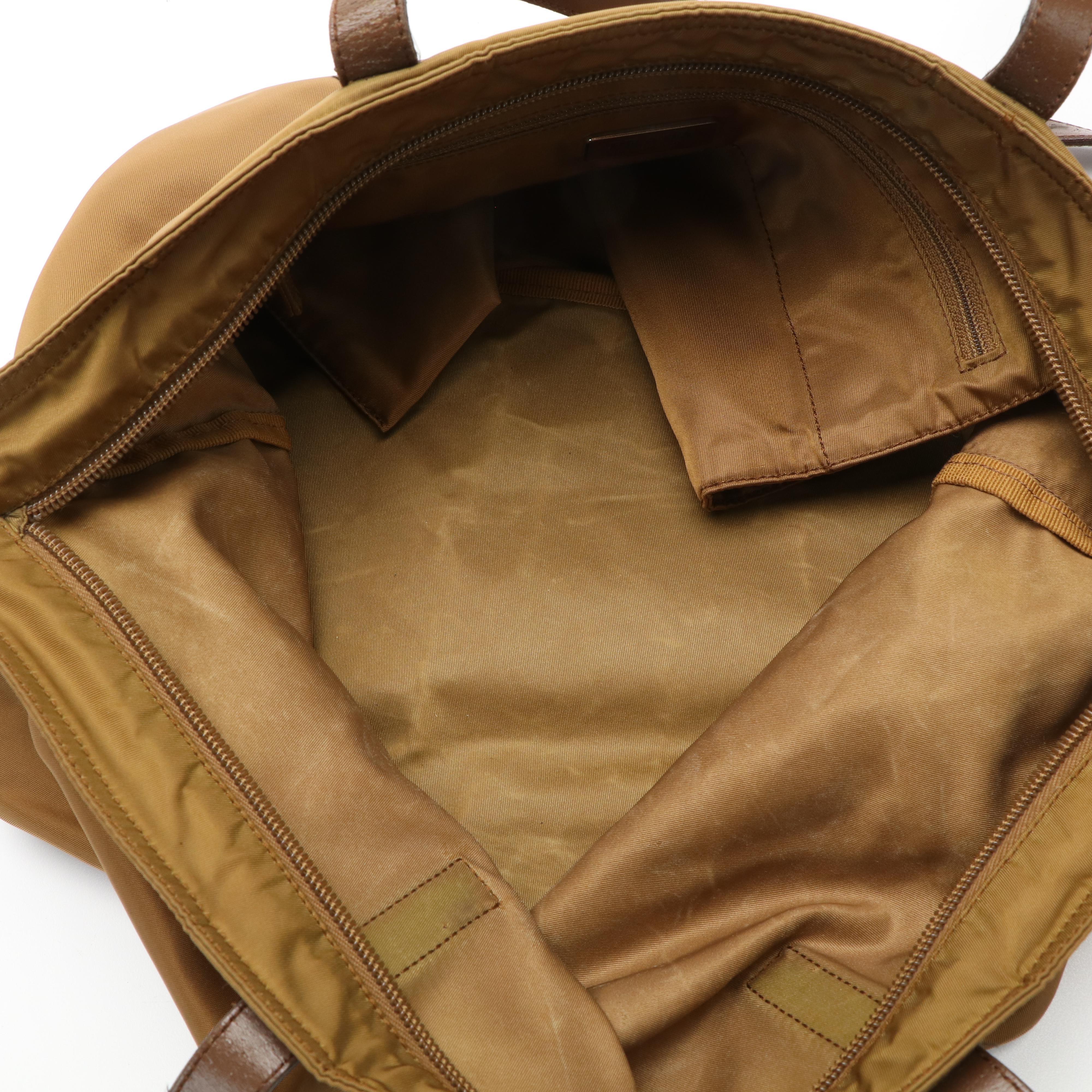 Prada Triangle Logo Tessuto Tote Bag in Brown Nylon