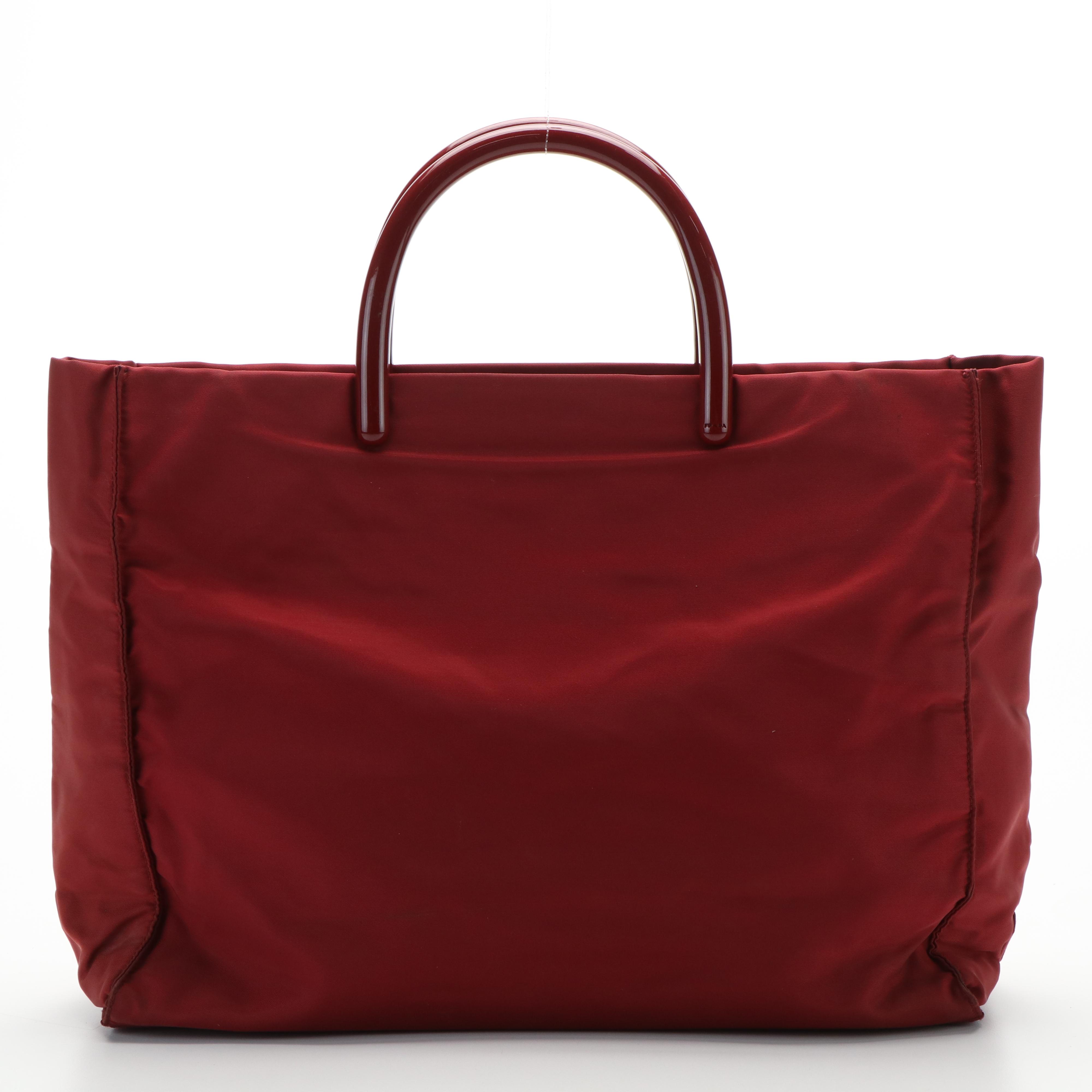 Prada Tessuto Tote Bag in Burgundy Nylon and Lucite