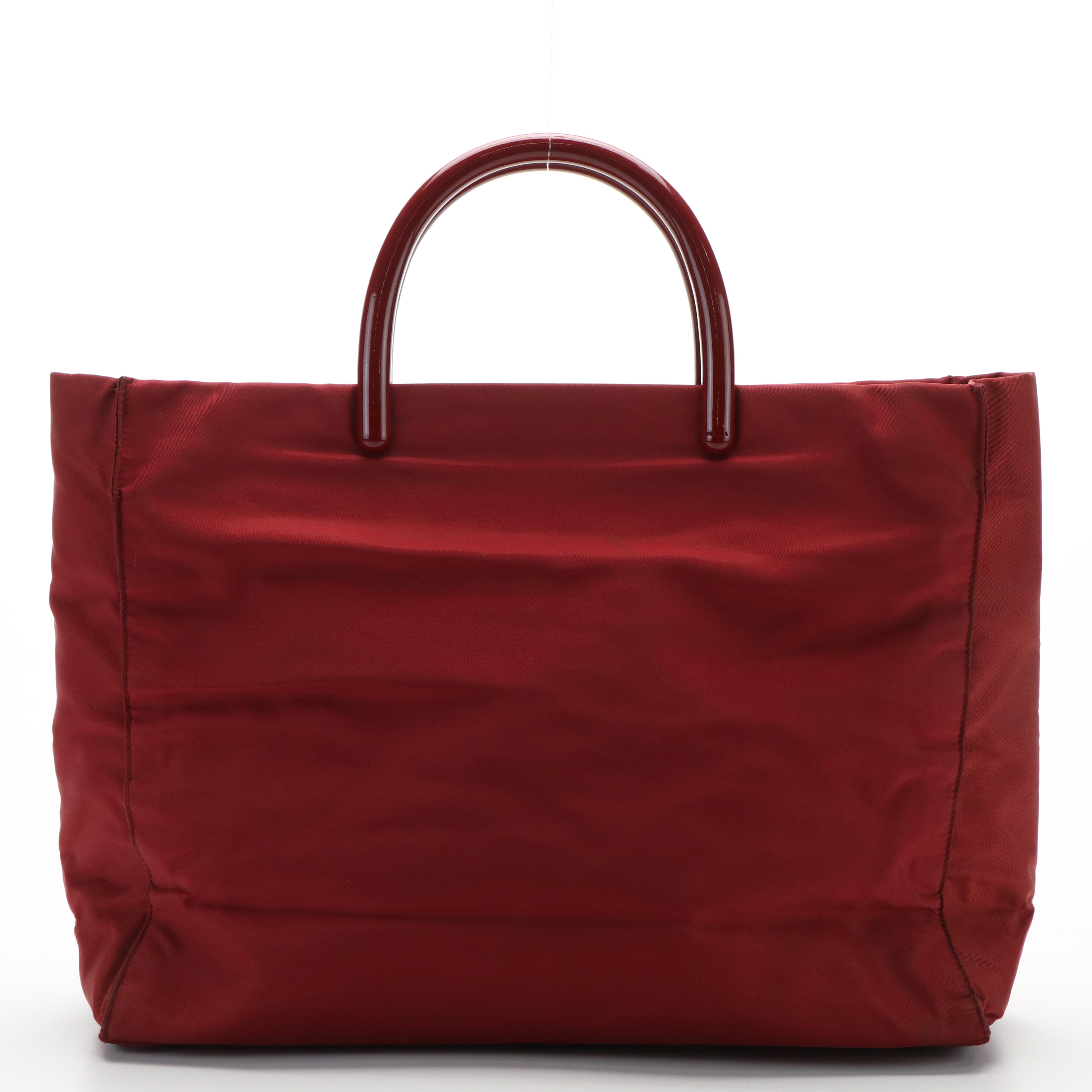 Prada Tessuto Tote Bag in Burgundy Nylon and Lucite