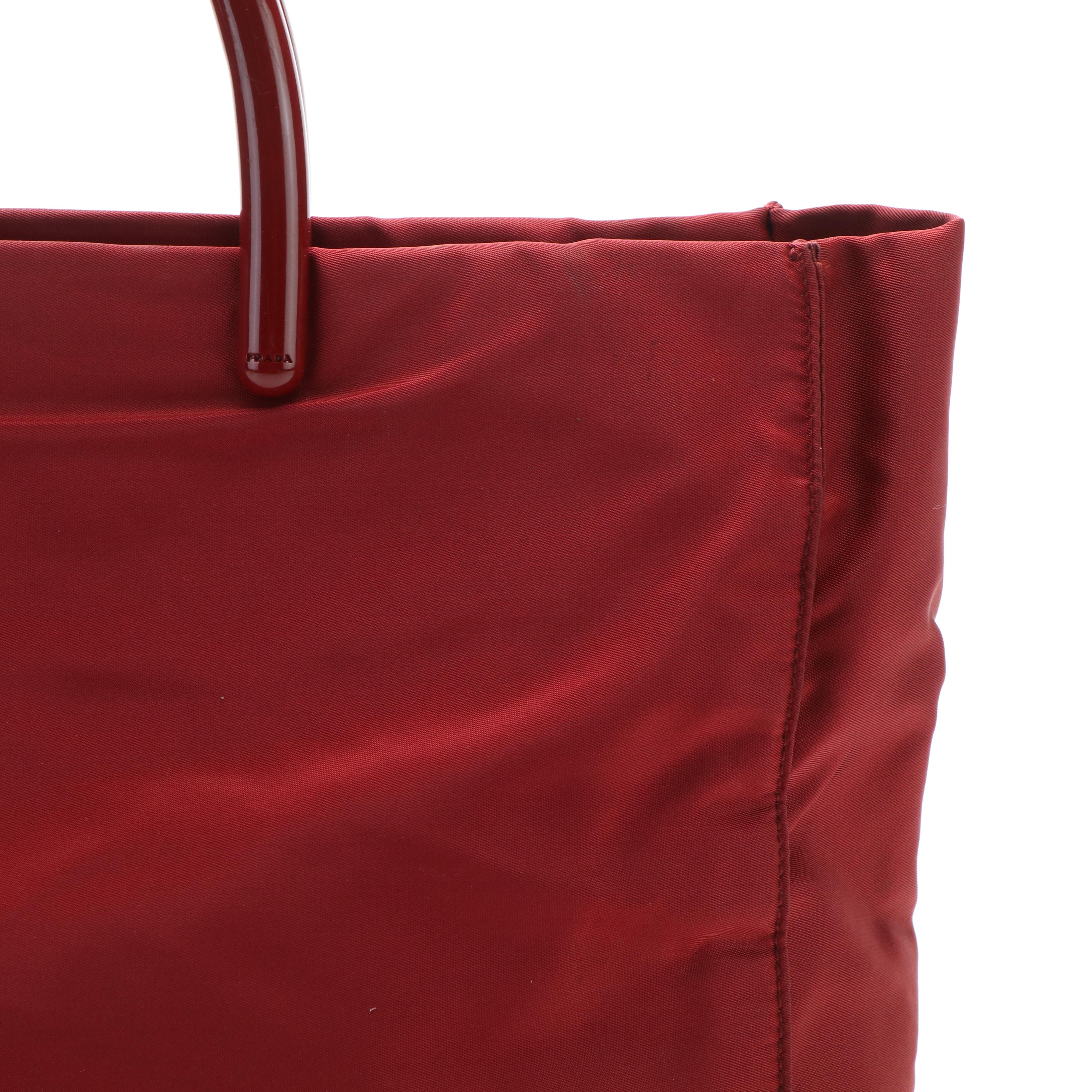 Prada Tessuto Tote Bag in Burgundy Nylon and Lucite