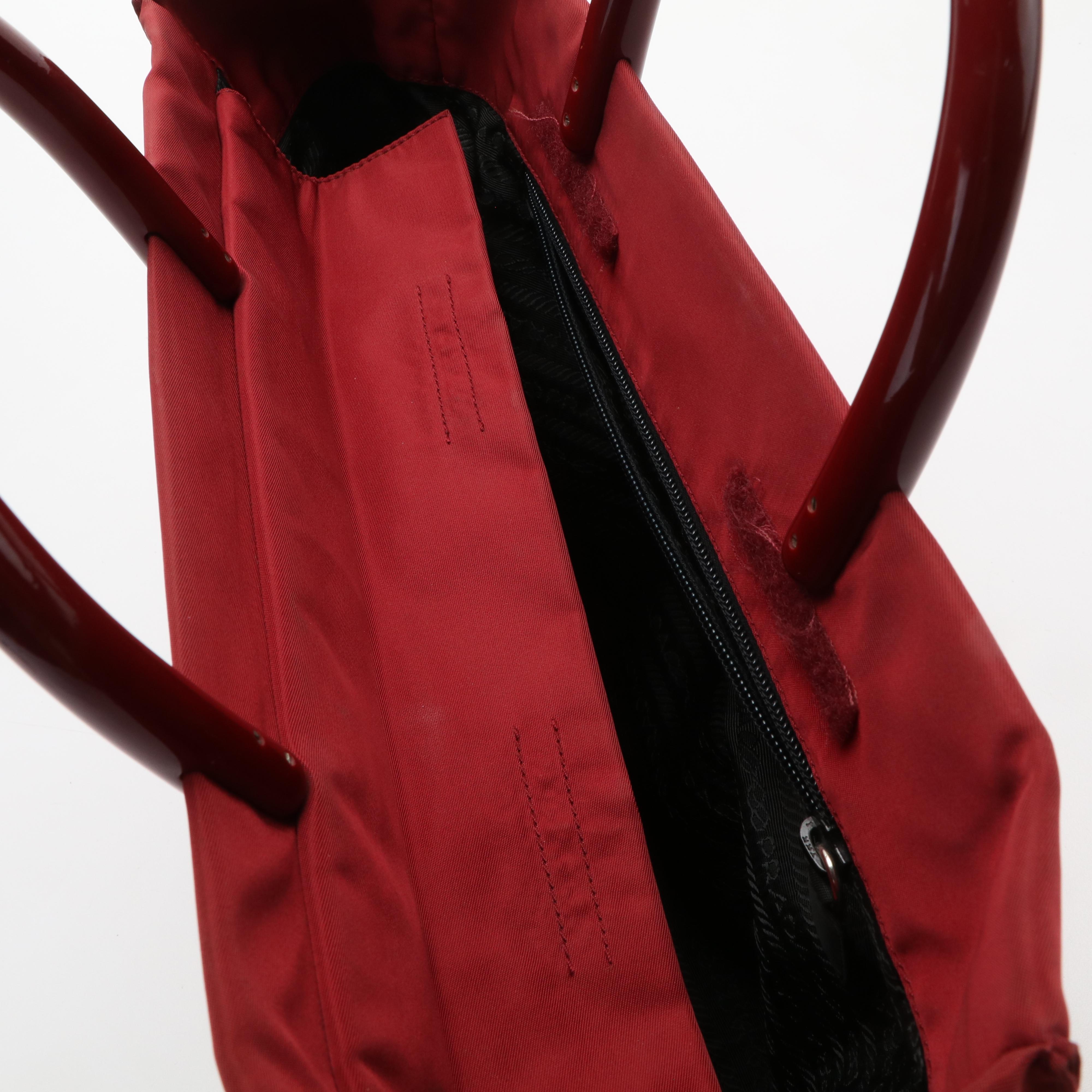 Prada Tessuto Tote Bag in Burgundy Nylon and Lucite
