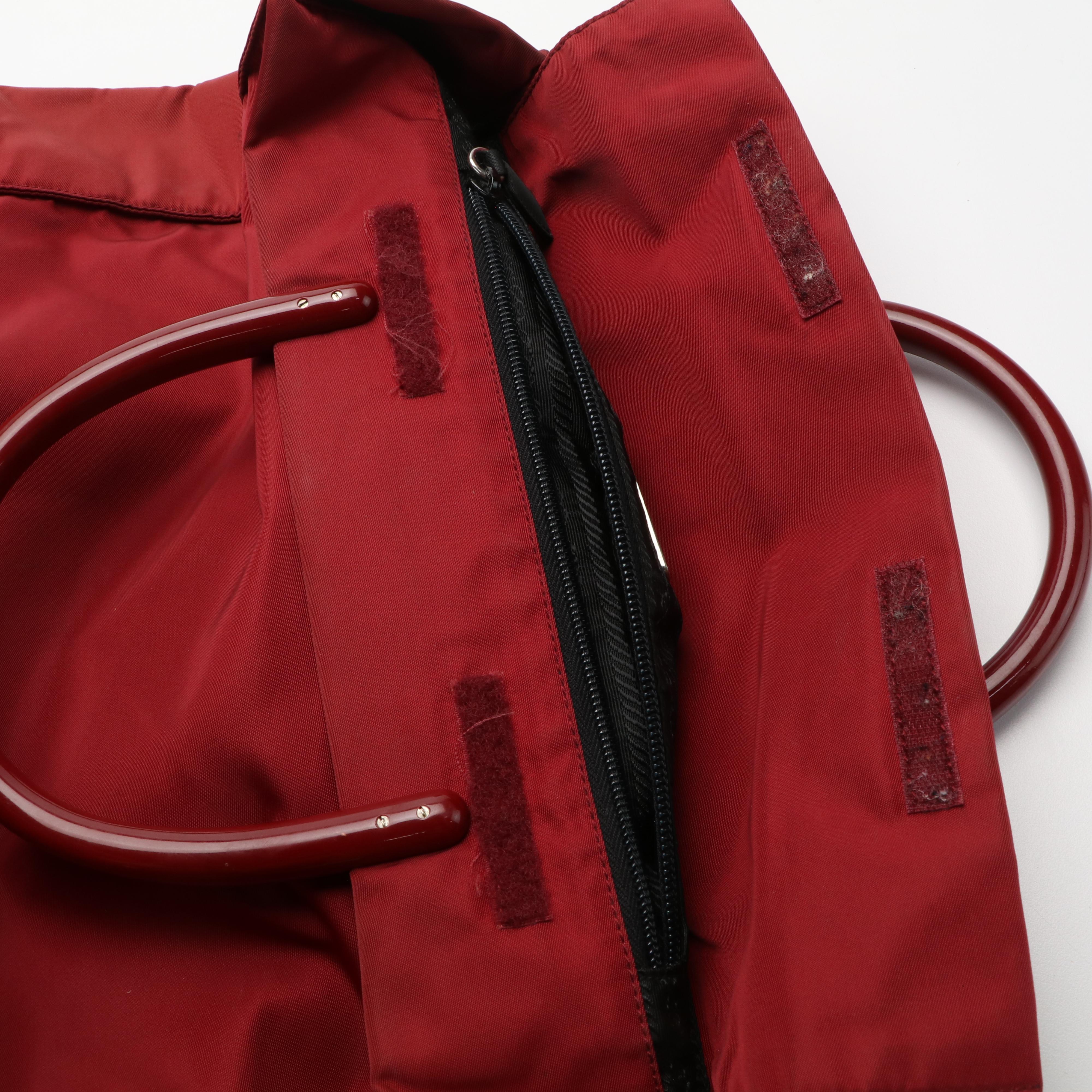 Prada Tessuto Tote Bag in Burgundy Nylon and Lucite