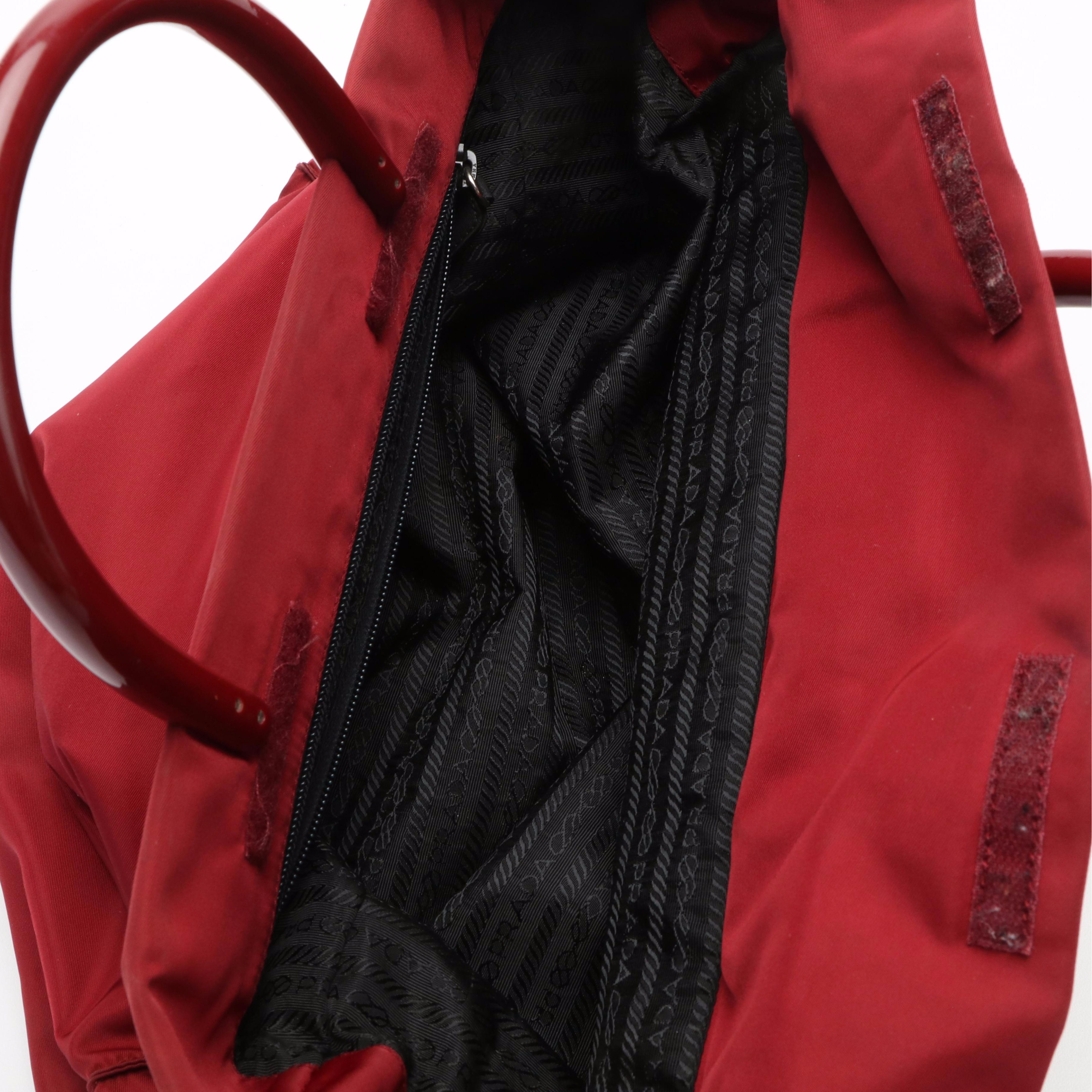 Prada Tessuto Tote Bag in Burgundy Nylon and Lucite