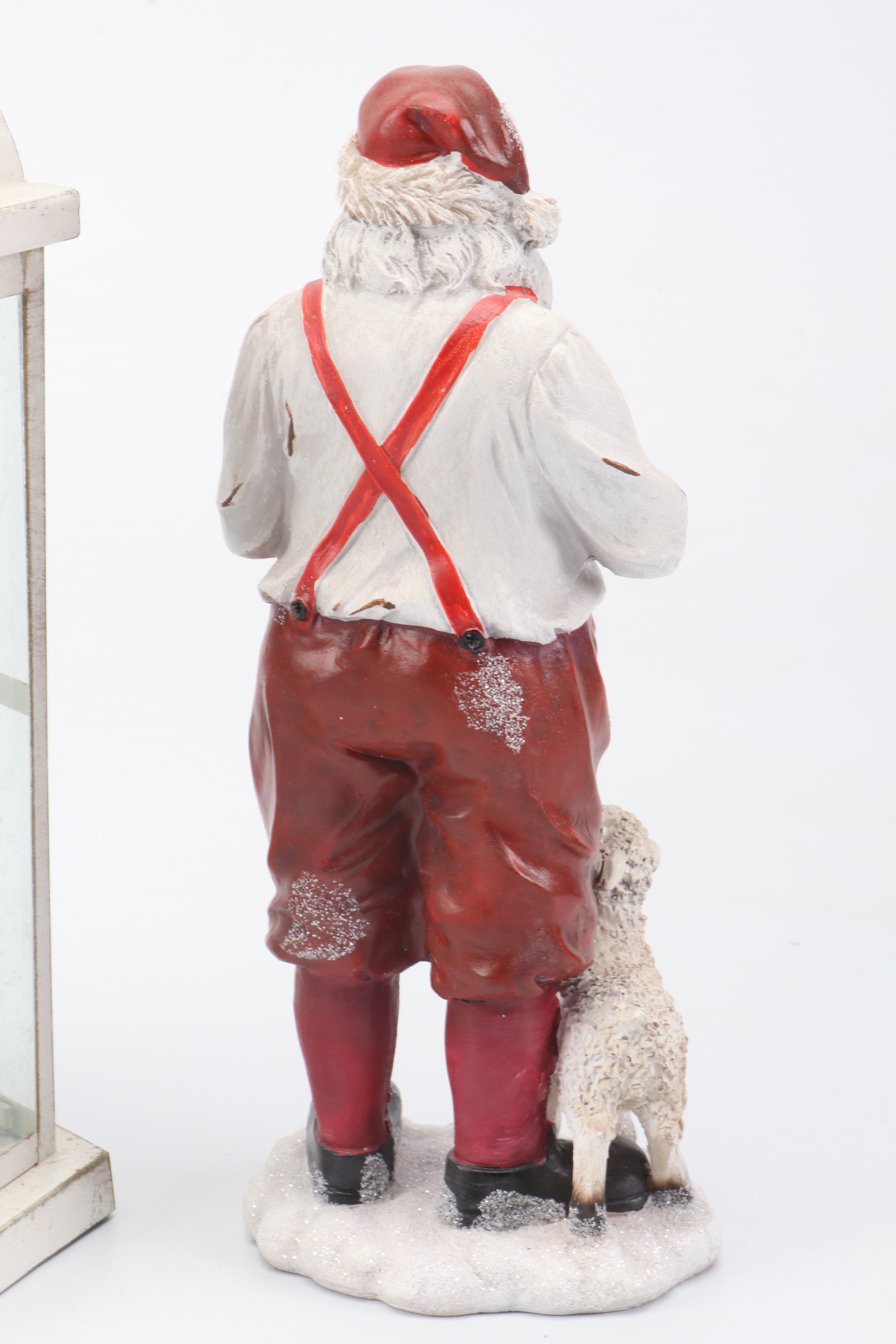Resin Santa with Lambs Figurine and Lanter