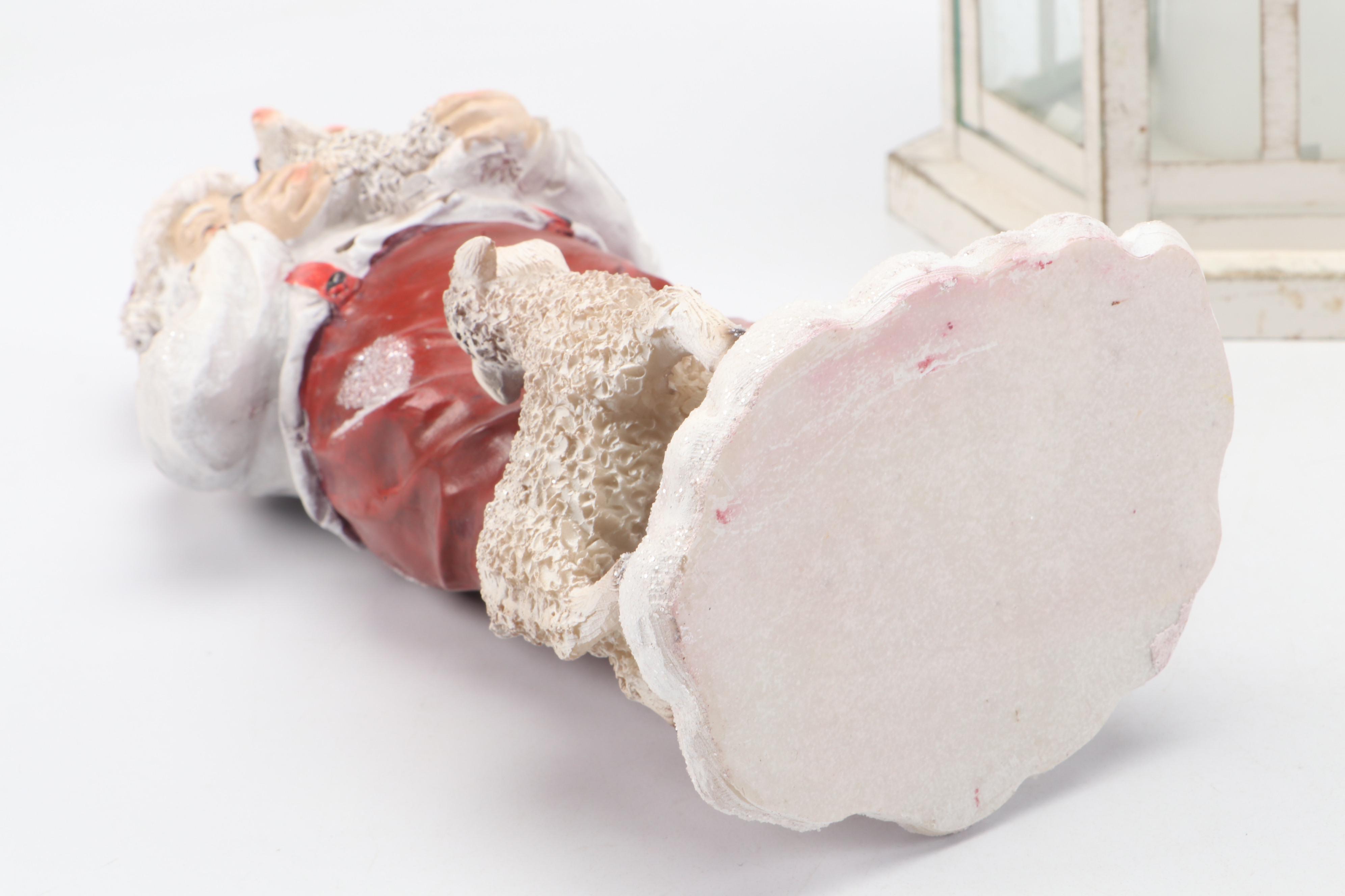 Resin Santa with Lambs Figurine and Lanter