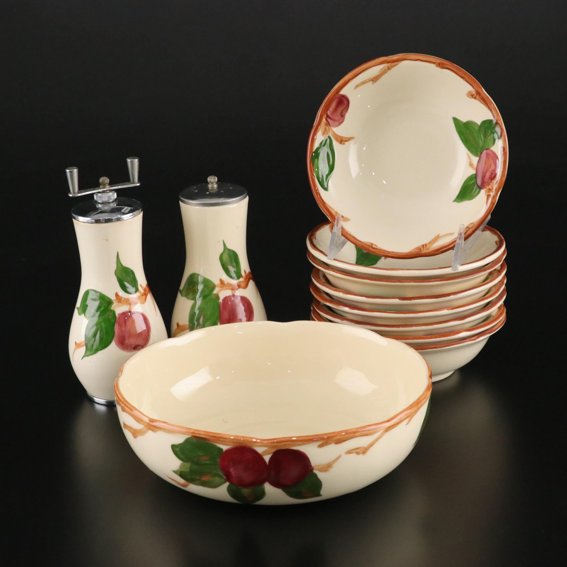 Franciscan "Apple" Pepper Grinder and Salt Shaker with Berry Bowl Set