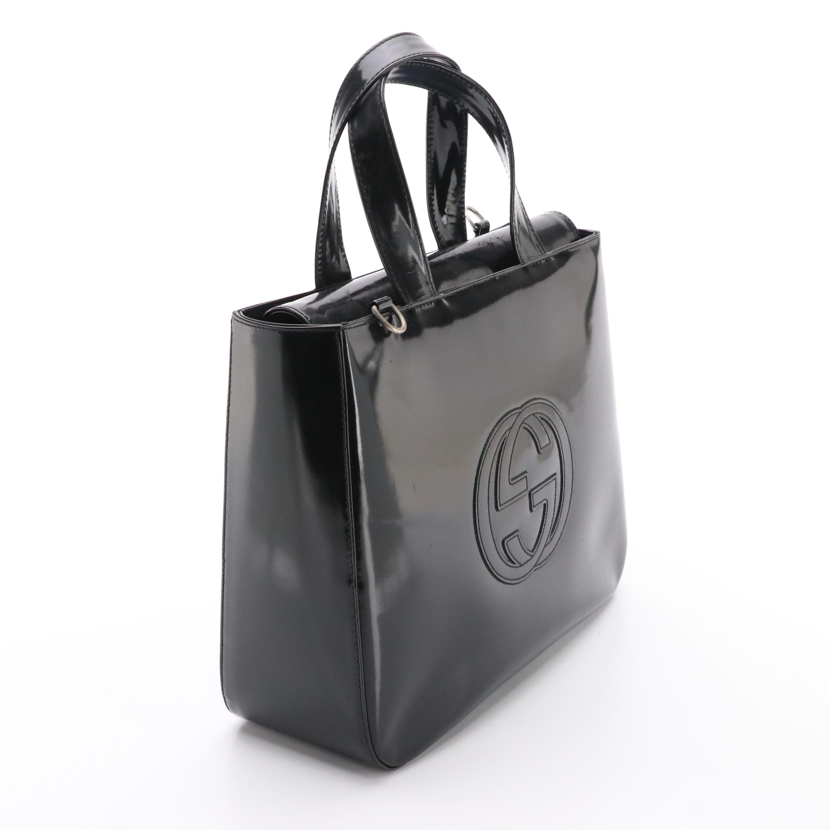 Gucci GG Soho Top Handle Bag in Black Patent Leather