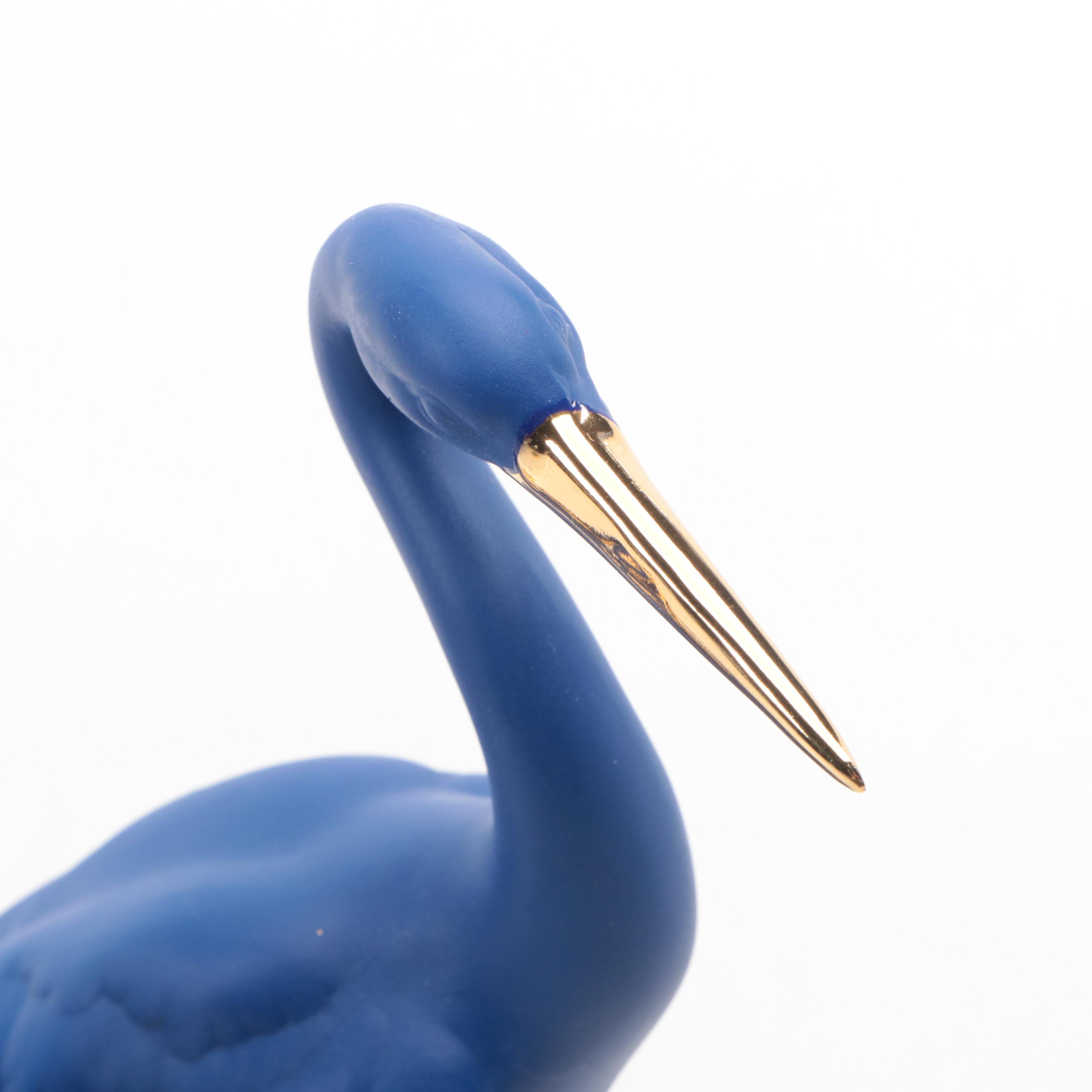 Lladró Limited Edition "Courting Cranes" Blue and Gold Porcelain Figurine, 2019