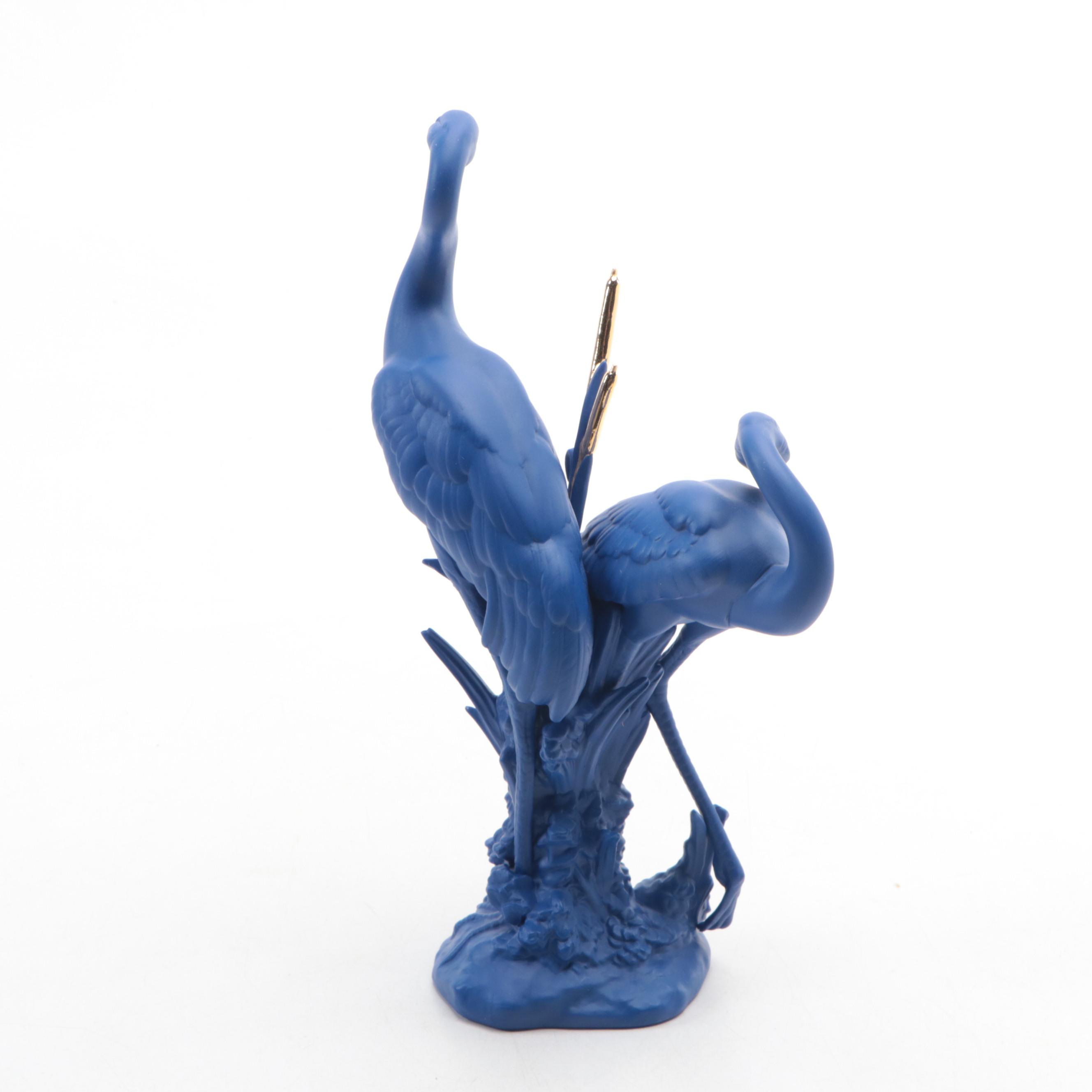 Lladró Limited Edition "Courting Cranes" Blue and Gold Porcelain Figurine, 2019