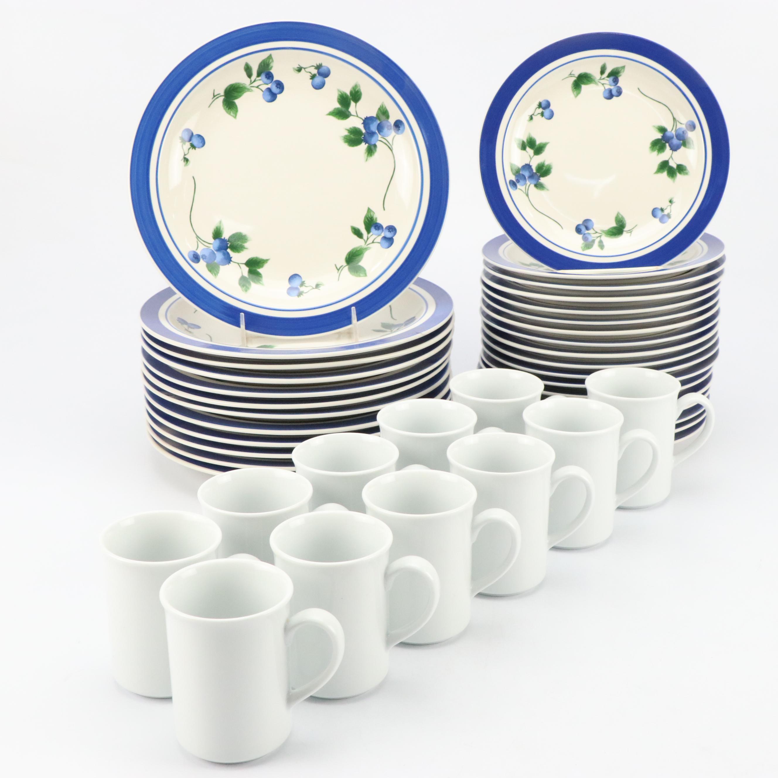 L.L. Bean "Blueberry" Ceramic Salad Plates and Dinner Plates with Other Mugs