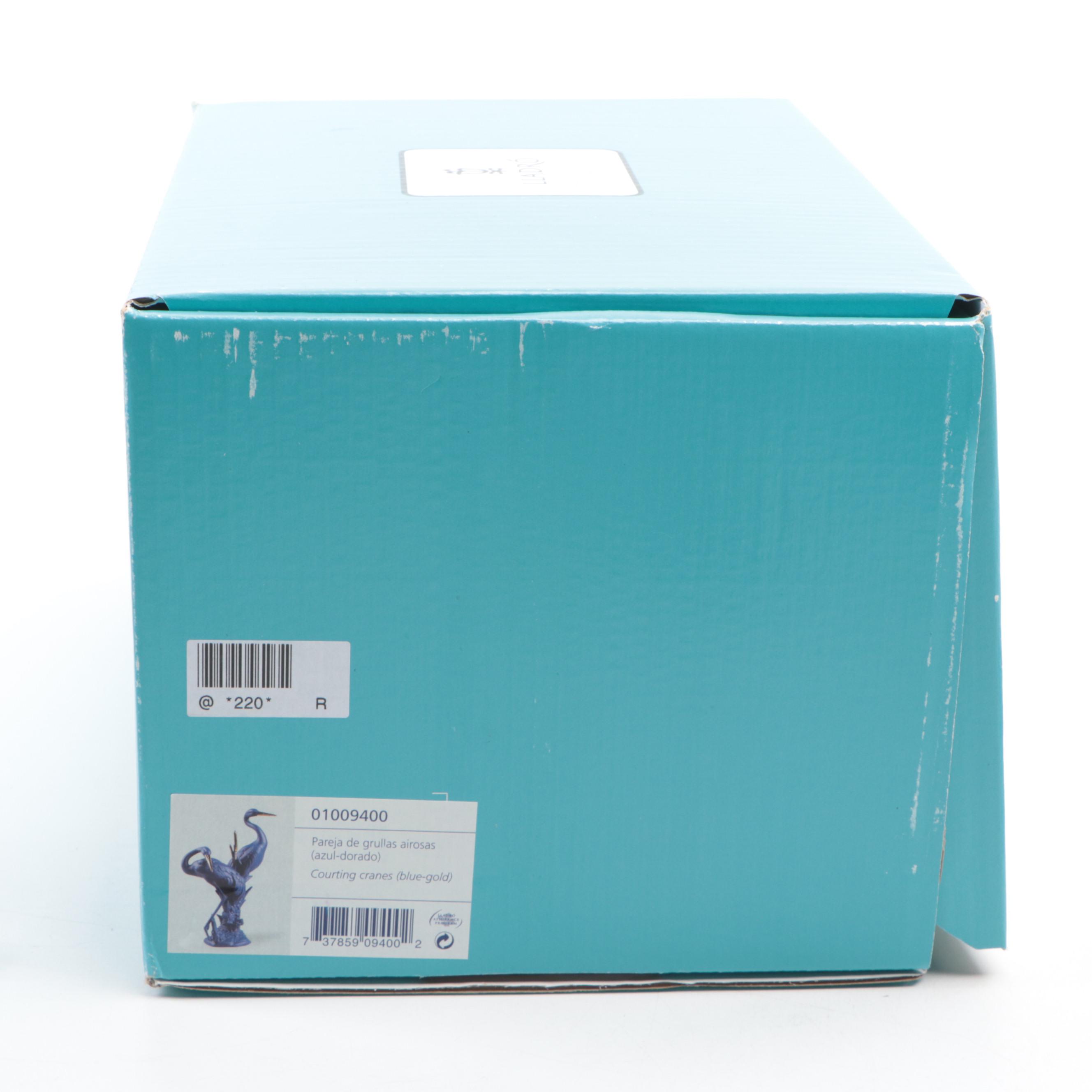 Lladró Limited Edition "Courting Cranes" Blue and Gold Porcelain Figurine, 2019