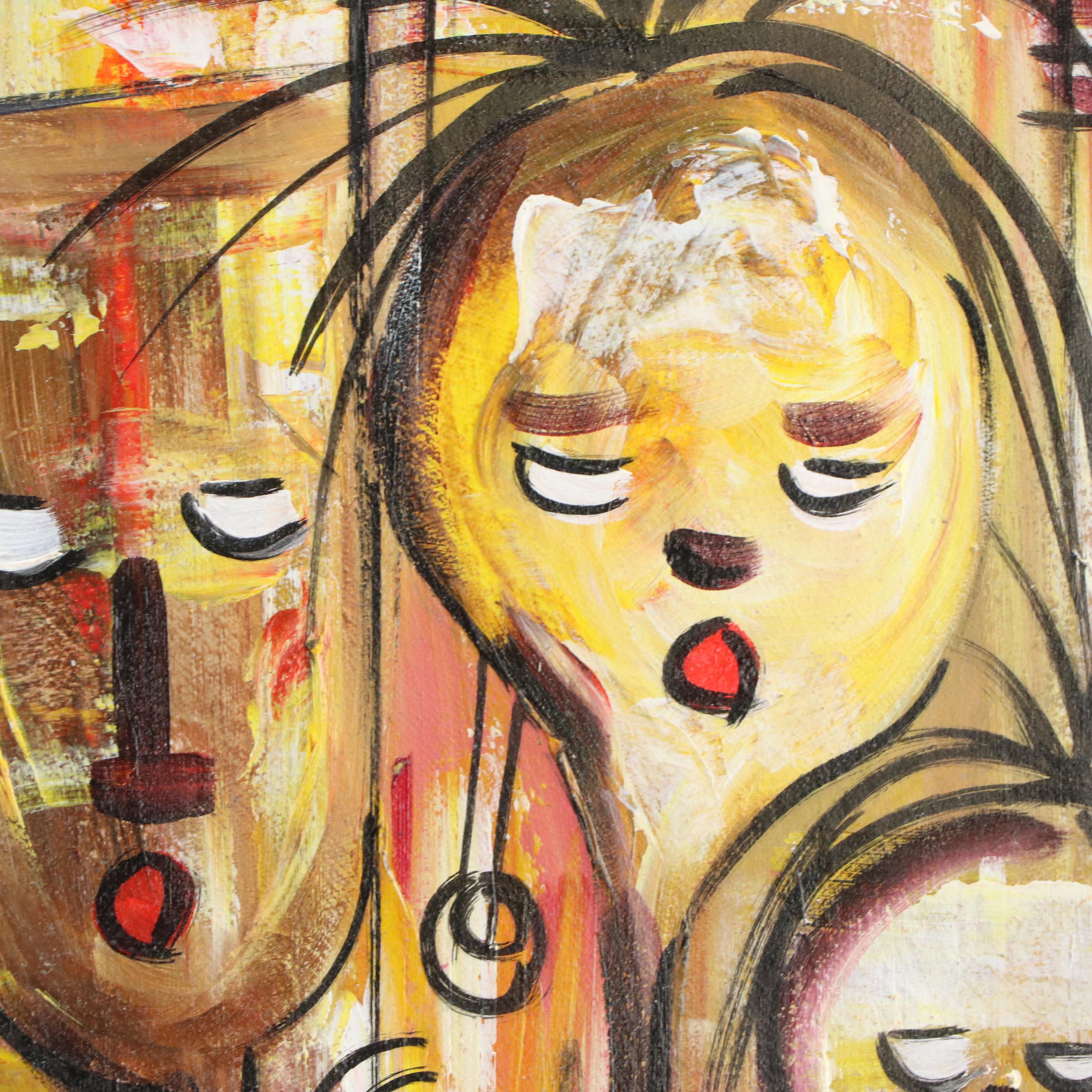 Bayo Ogundele Figural Stylized Oil Painting "Family," 2024