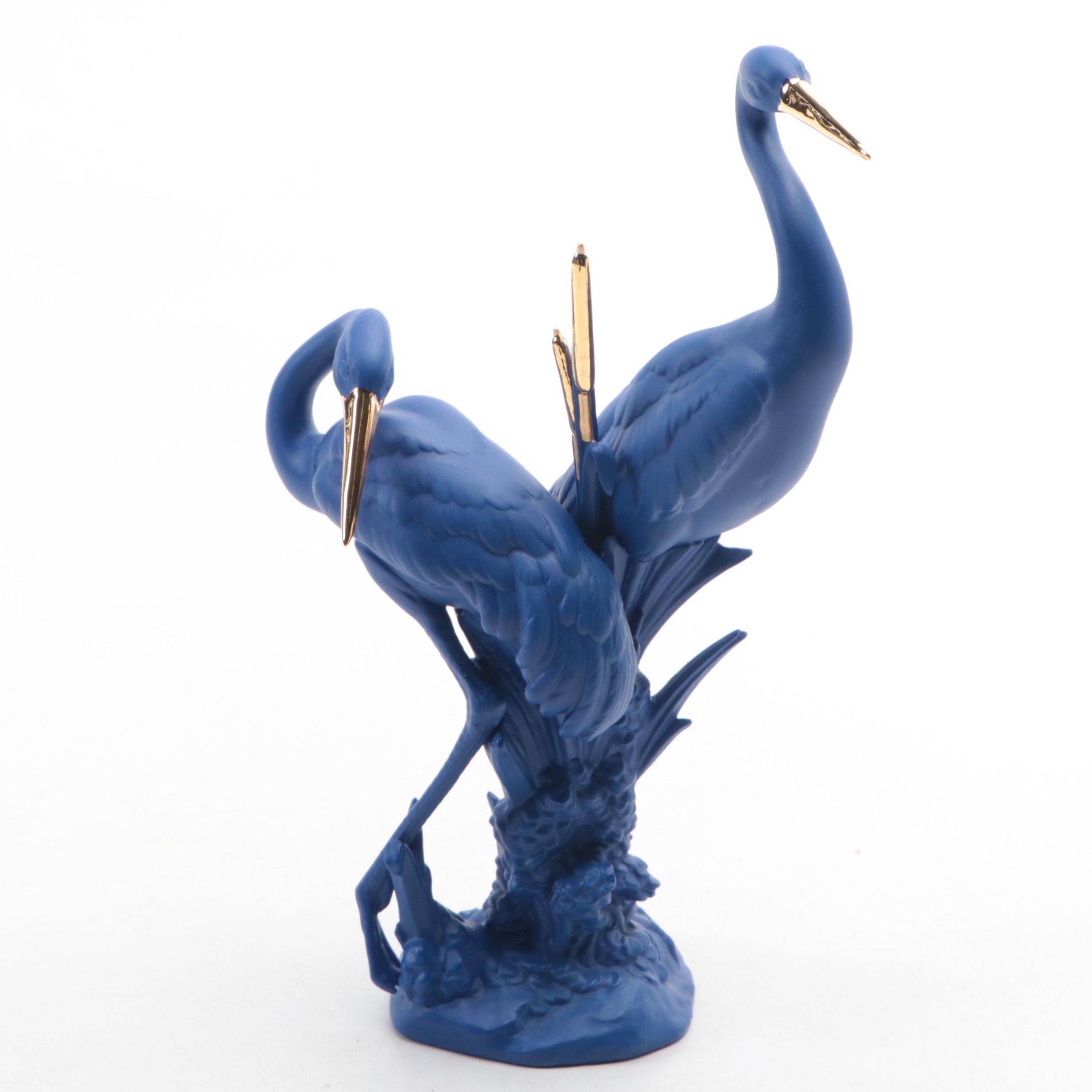 Lladró Limited Edition "Courting Cranes" Blue and Gold Porcelain Figurine, 2019