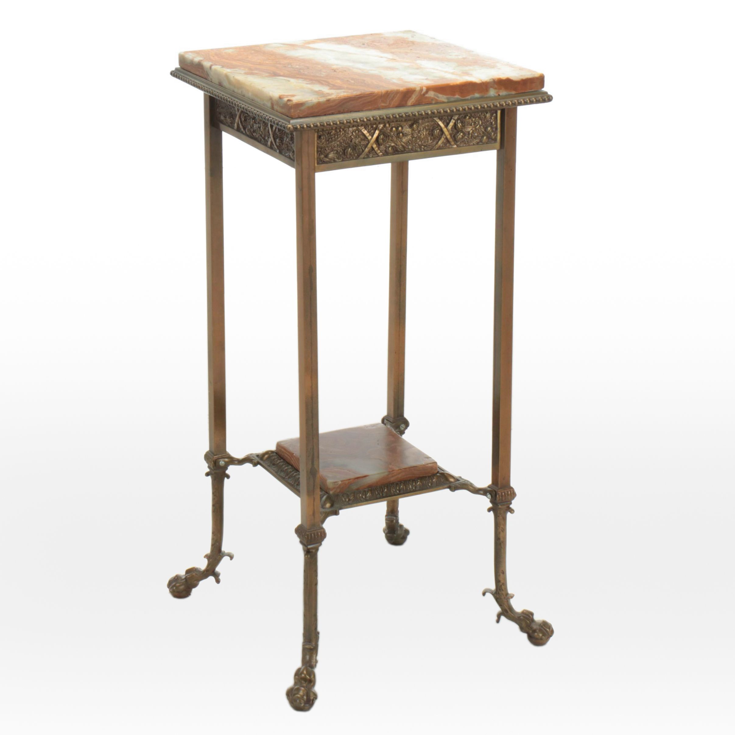 Victorian Style Gilt Metal Marble Top Plant Stand, Early to Mid-20th Century