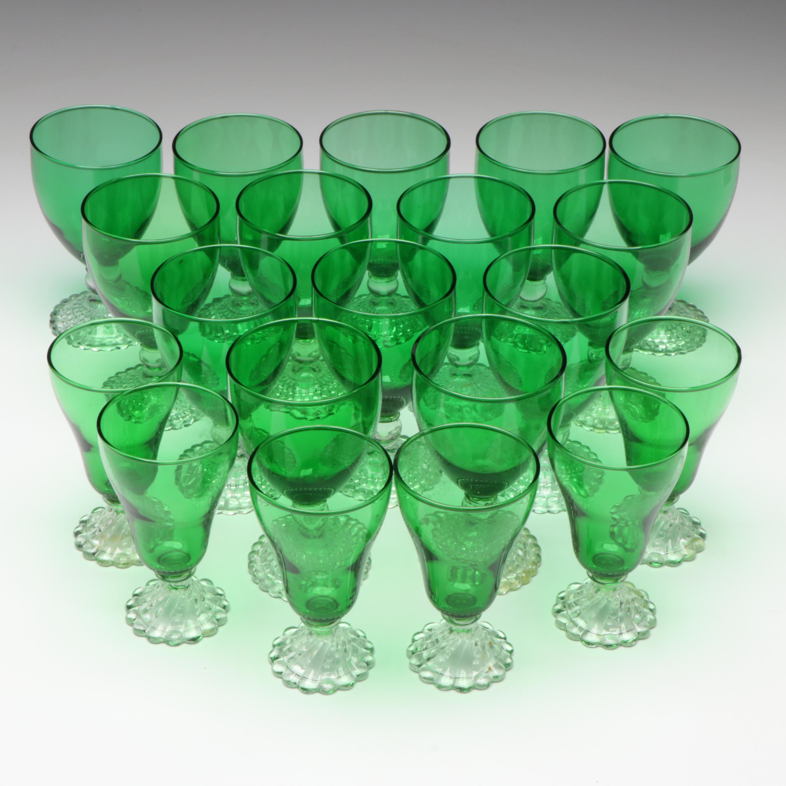 Anchor Hocking Forest Green "Bubble Foot" Iced Tea and Water Goblets