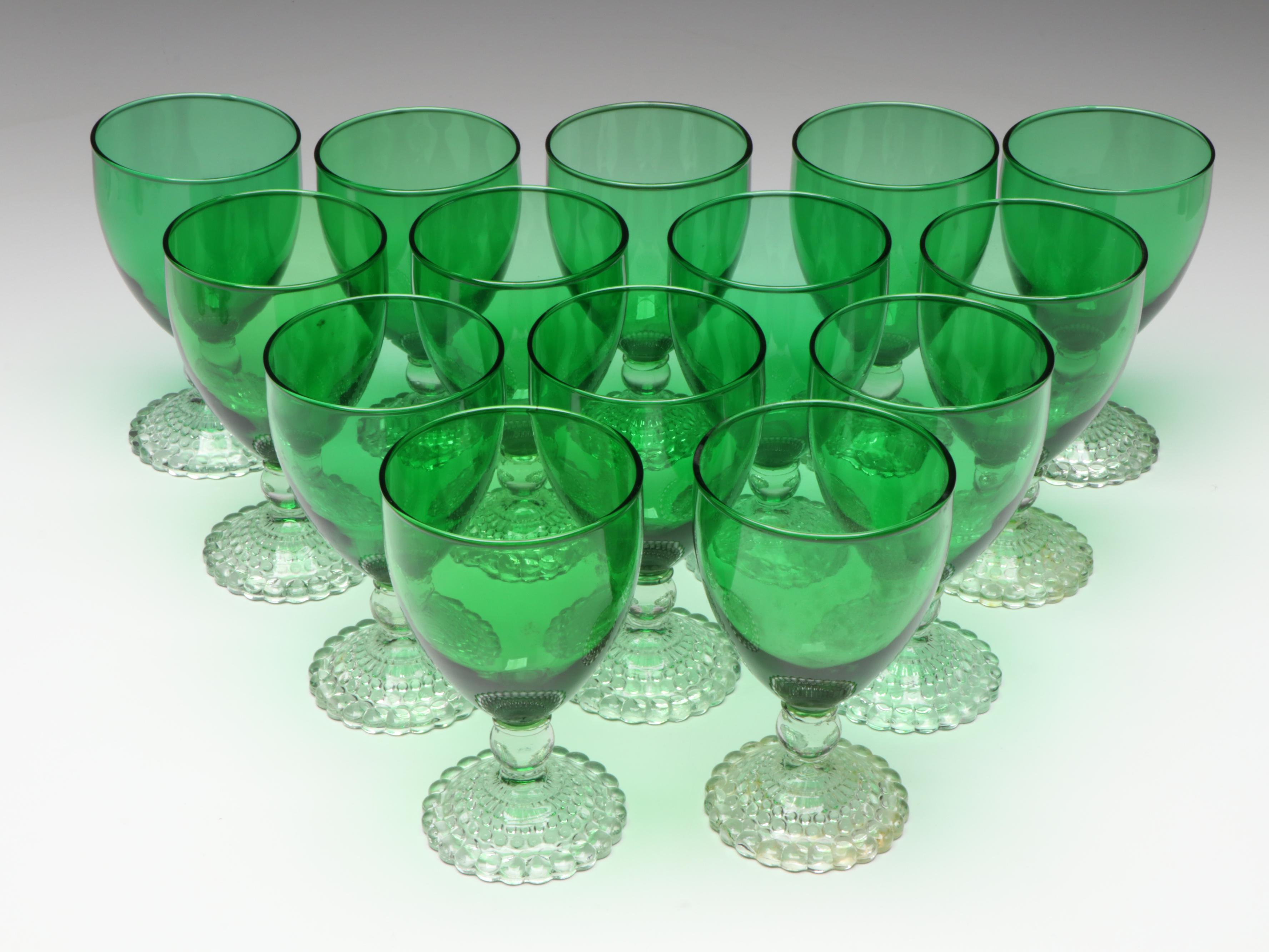 Anchor Hocking Forest Green "Bubble Foot" Iced Tea and Water Goblets