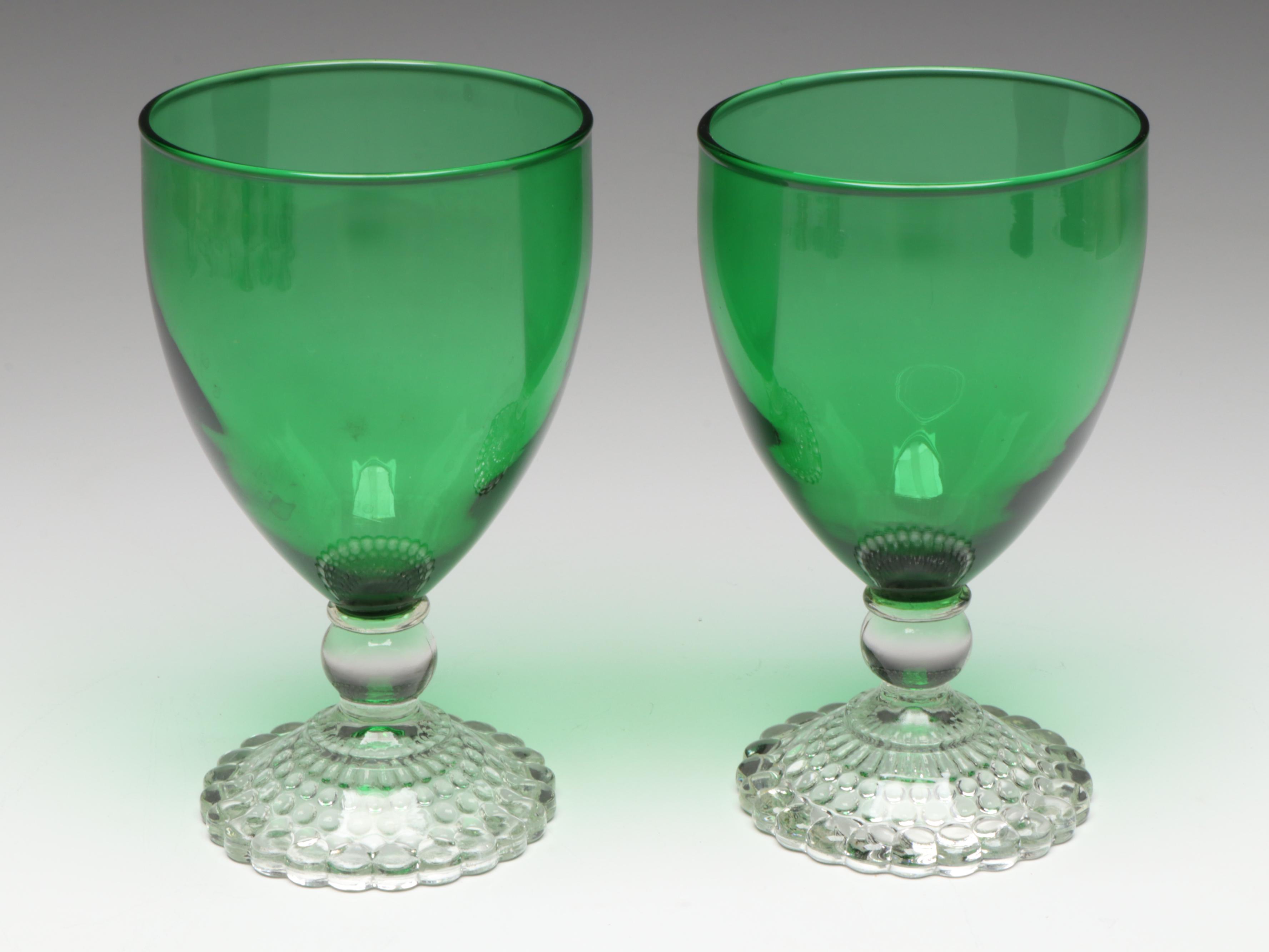 Anchor Hocking Forest Green "Bubble Foot" Iced Tea and Water Goblets