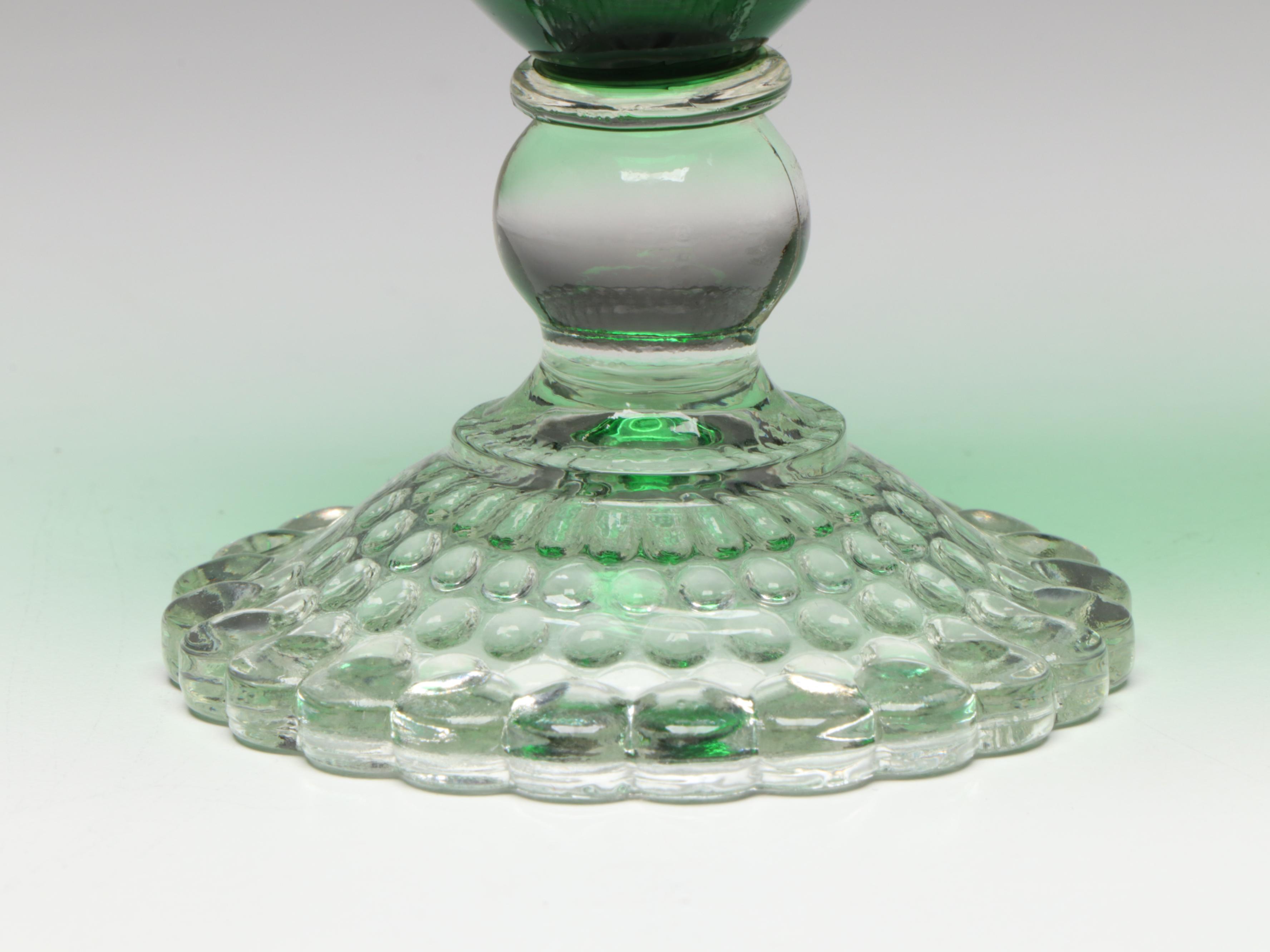 Anchor Hocking Forest Green "Bubble Foot" Iced Tea and Water Goblets