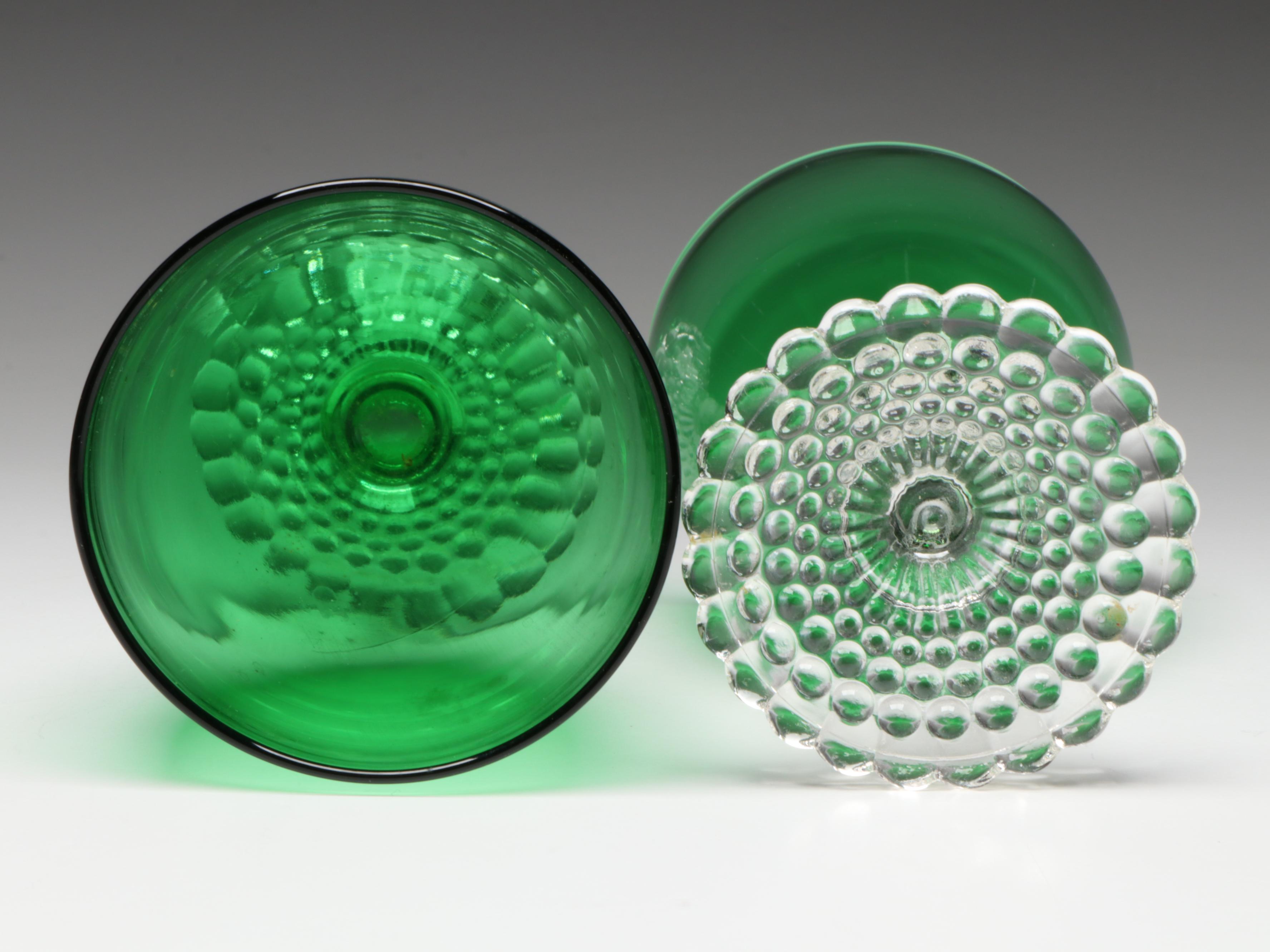 Anchor Hocking Forest Green "Bubble Foot" Iced Tea and Water Goblets