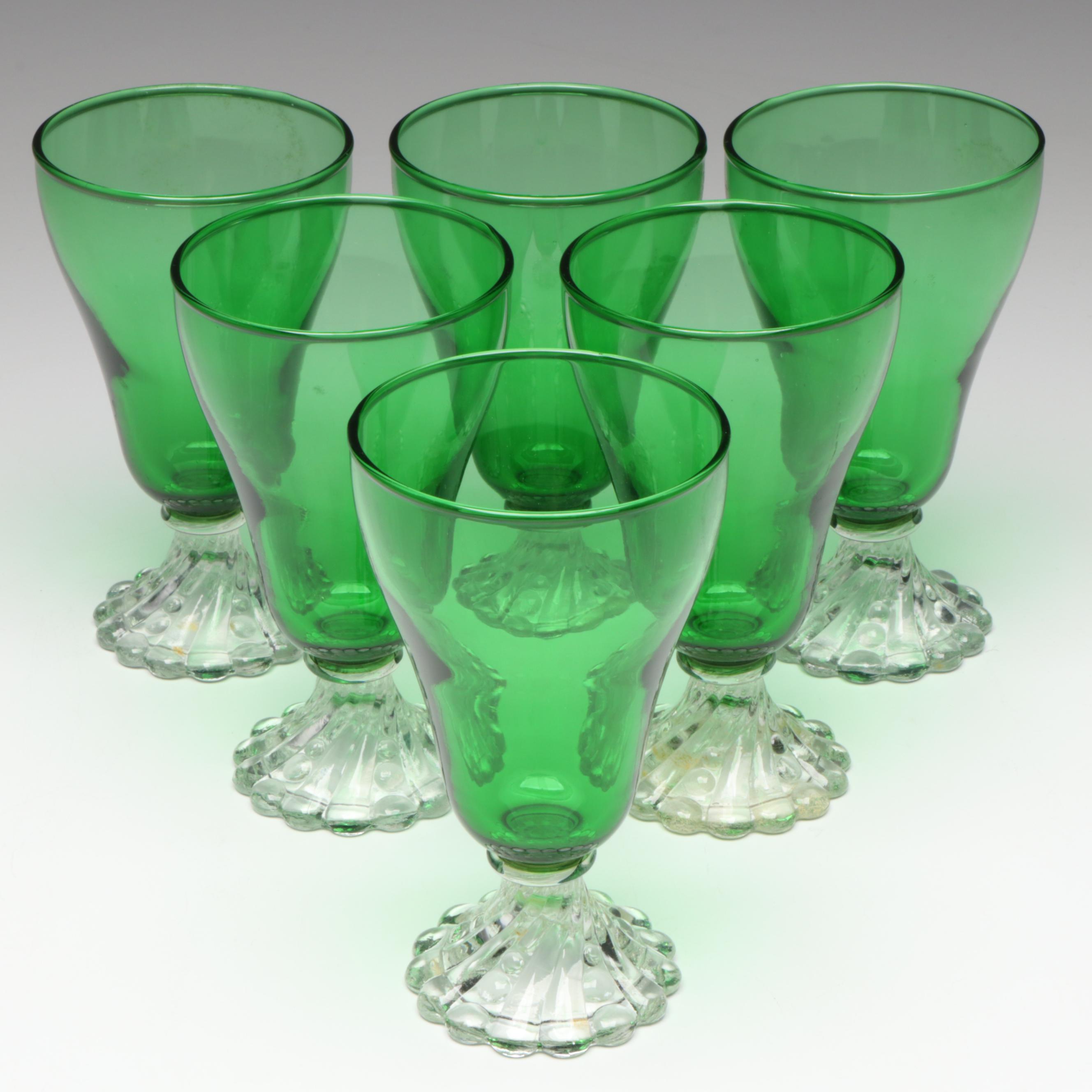 Anchor Hocking Forest Green "Bubble Foot" Iced Tea and Water Goblets