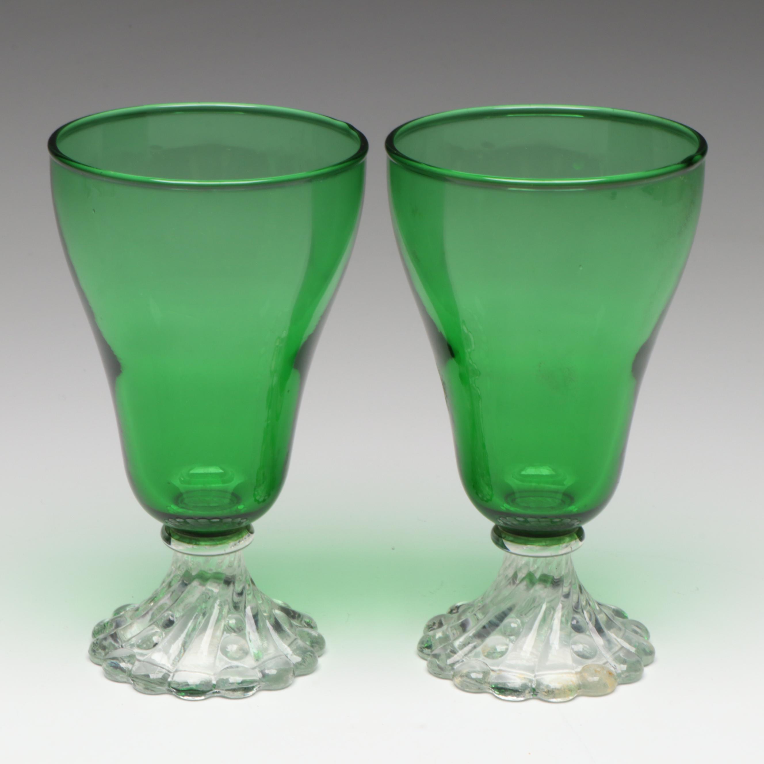Anchor Hocking Forest Green "Bubble Foot" Iced Tea and Water Goblets