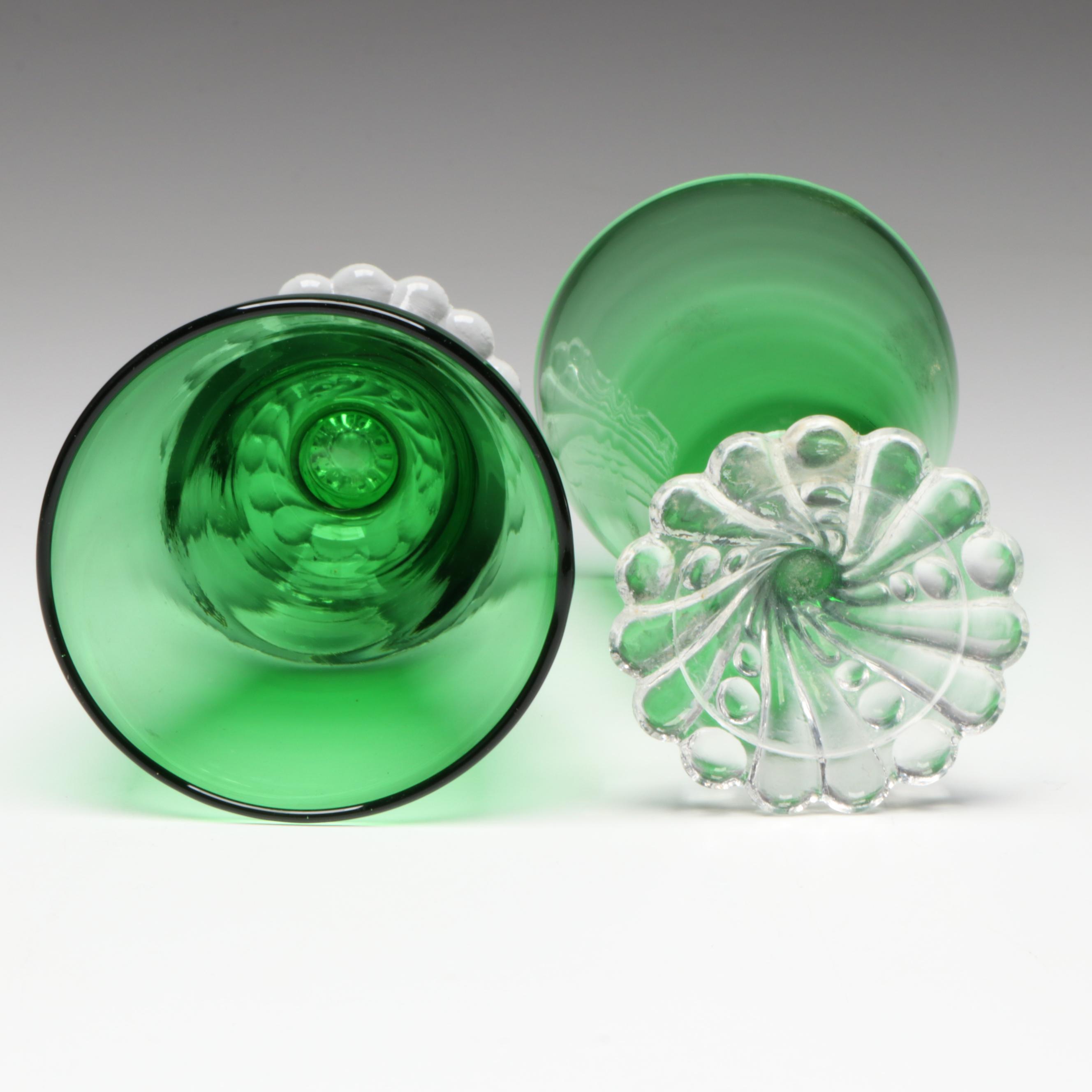 Anchor Hocking Forest Green "Bubble Foot" Iced Tea and Water Goblets