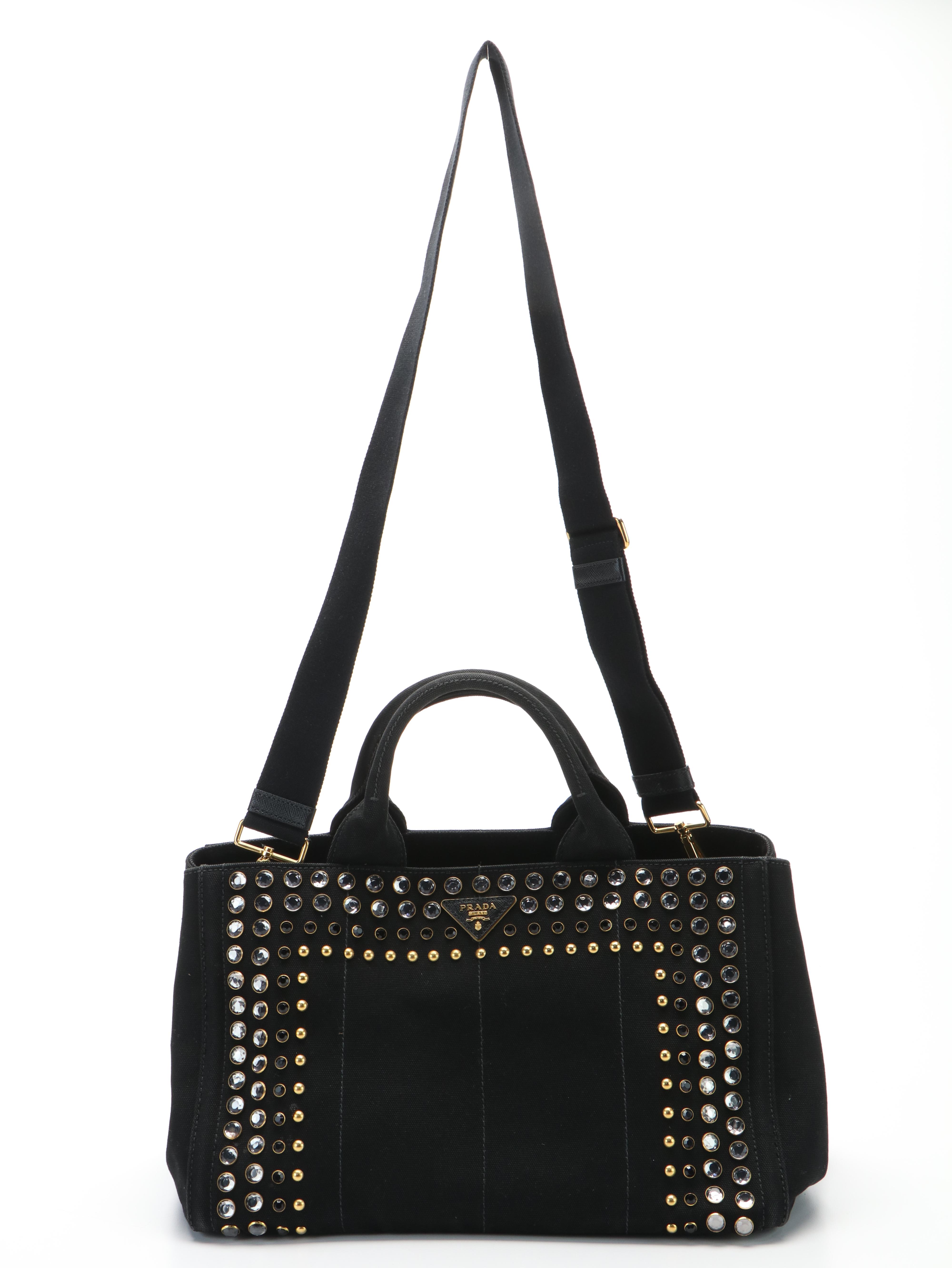 Prada Canapa Bijoux Tote Bag in Black Canvas and Leather