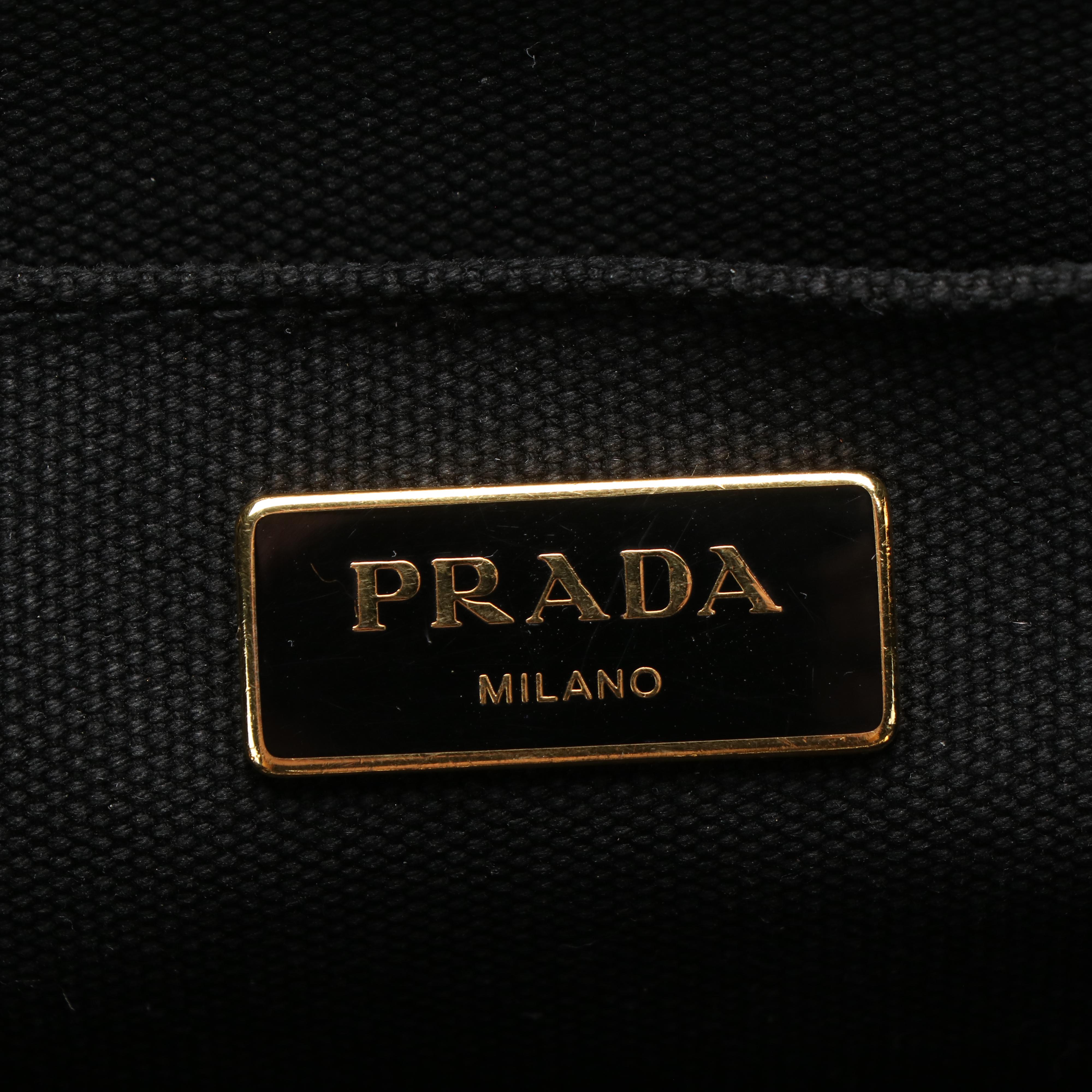 Prada Canapa Bijoux Tote Bag in Black Canvas and Leather