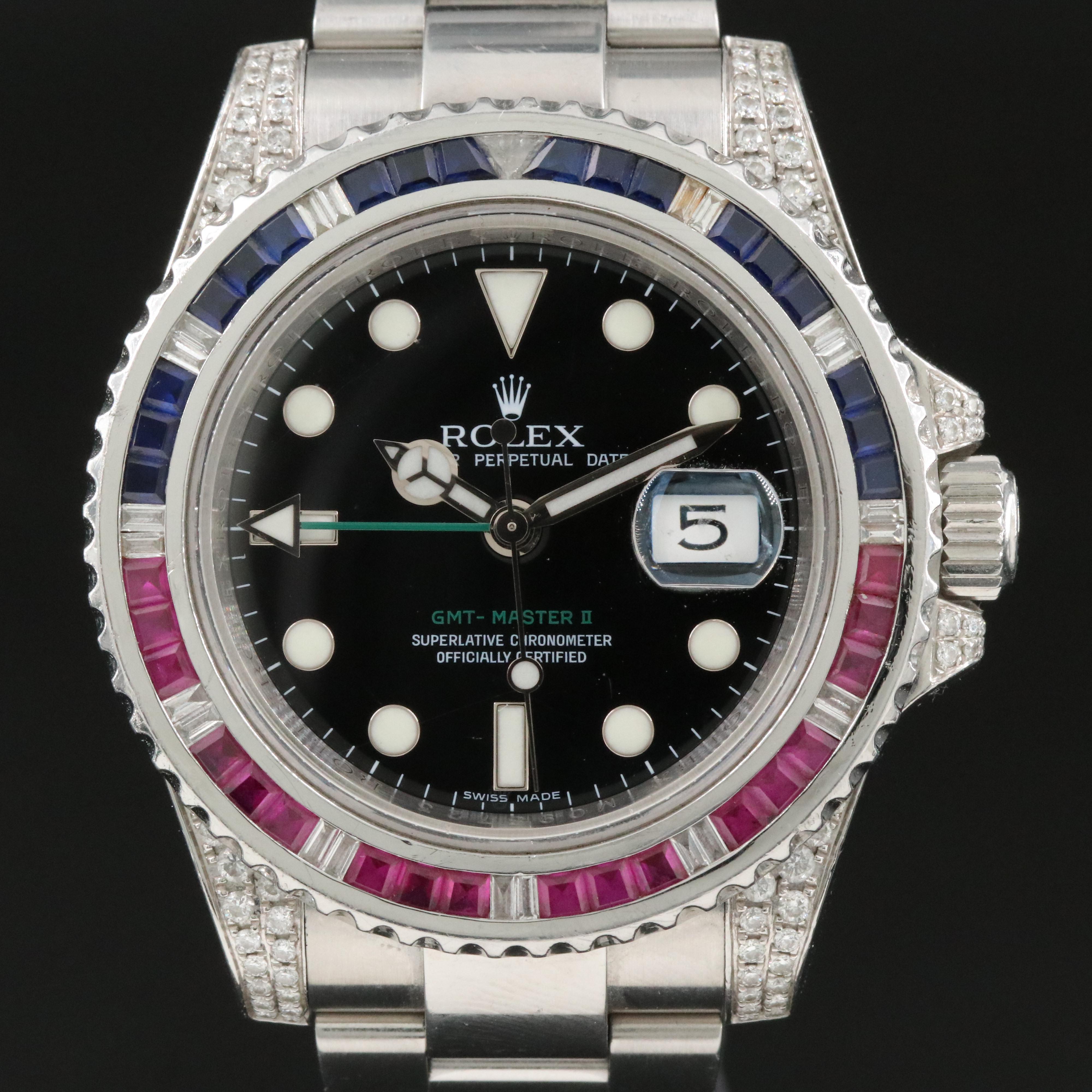Rolex GMT-Master II ref. 116710LN Custom Diamond, Sapphire, Ruby Automatic Watch