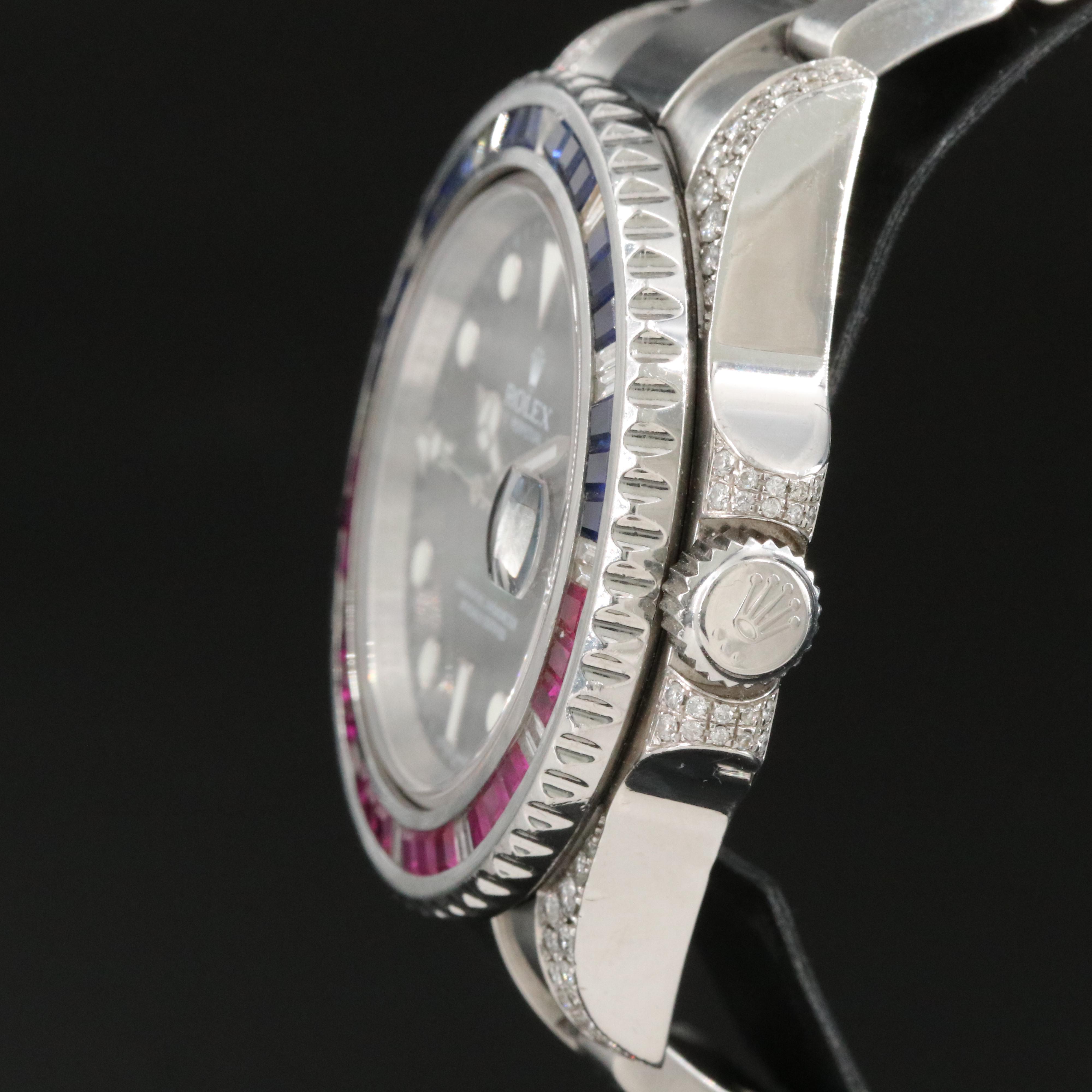 Rolex GMT-Master II ref. 116710LN Custom Diamond, Sapphire, Ruby Automatic Watch