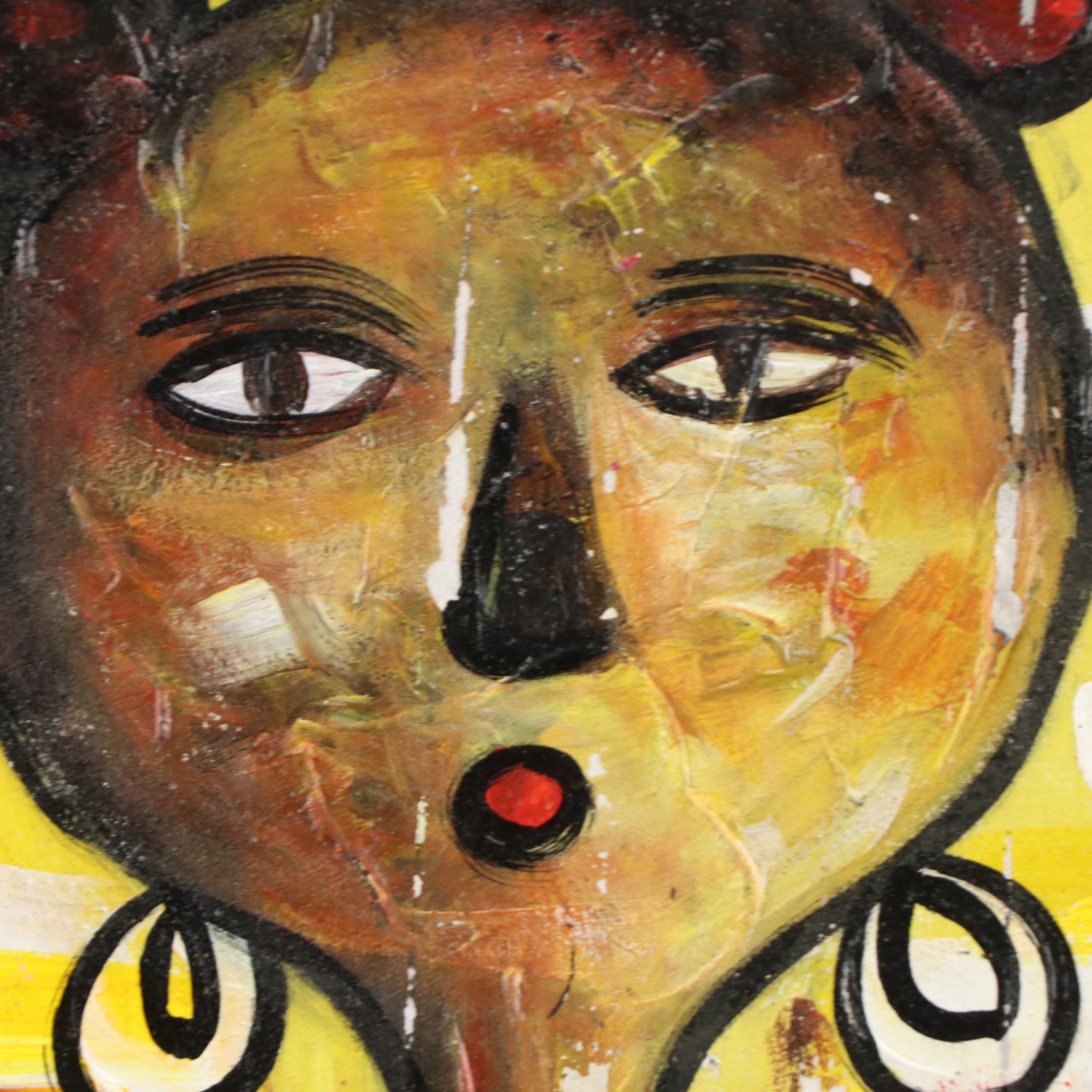 Bayo Ogundele Figural Stylized Acrylic Painting "Sisters," 2024