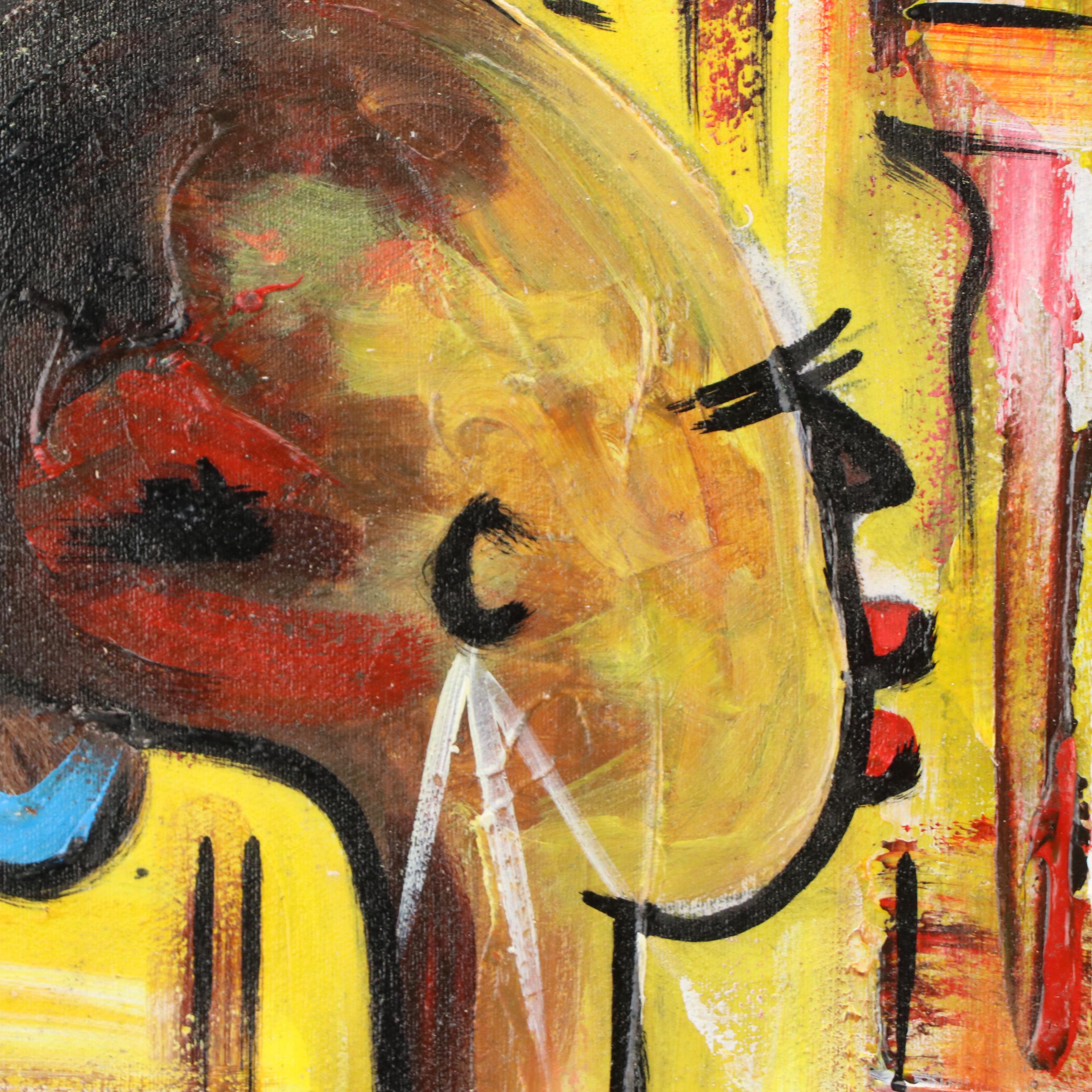 Bayo Ogundele Figural Stylized Acrylic Painting "Sisters," 2024