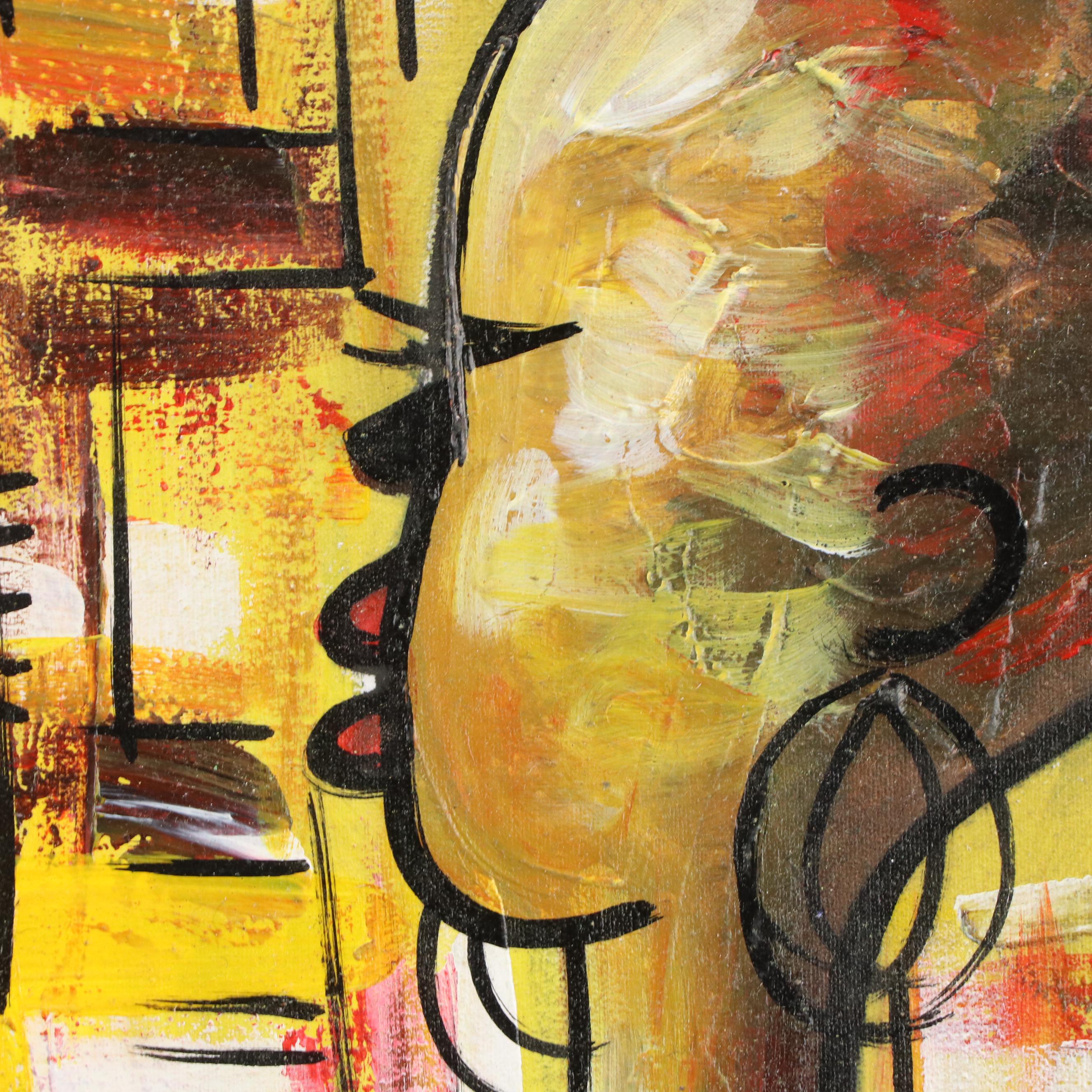 Bayo Ogundele Figural Stylized Acrylic Painting "Sisters," 2024