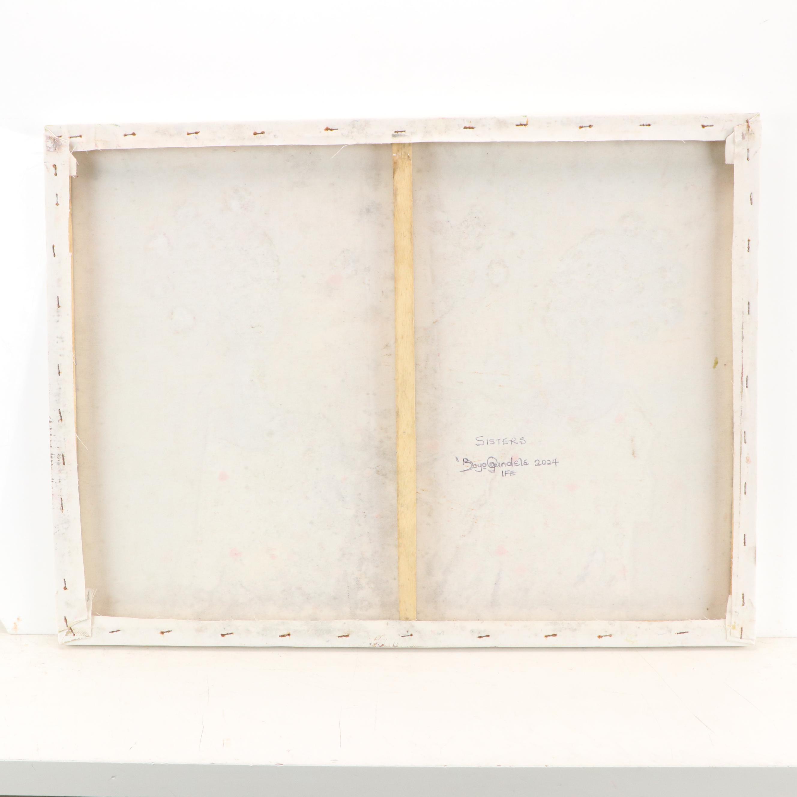 Bayo Ogundele Figural Stylized Acrylic Painting "Sisters," 2024