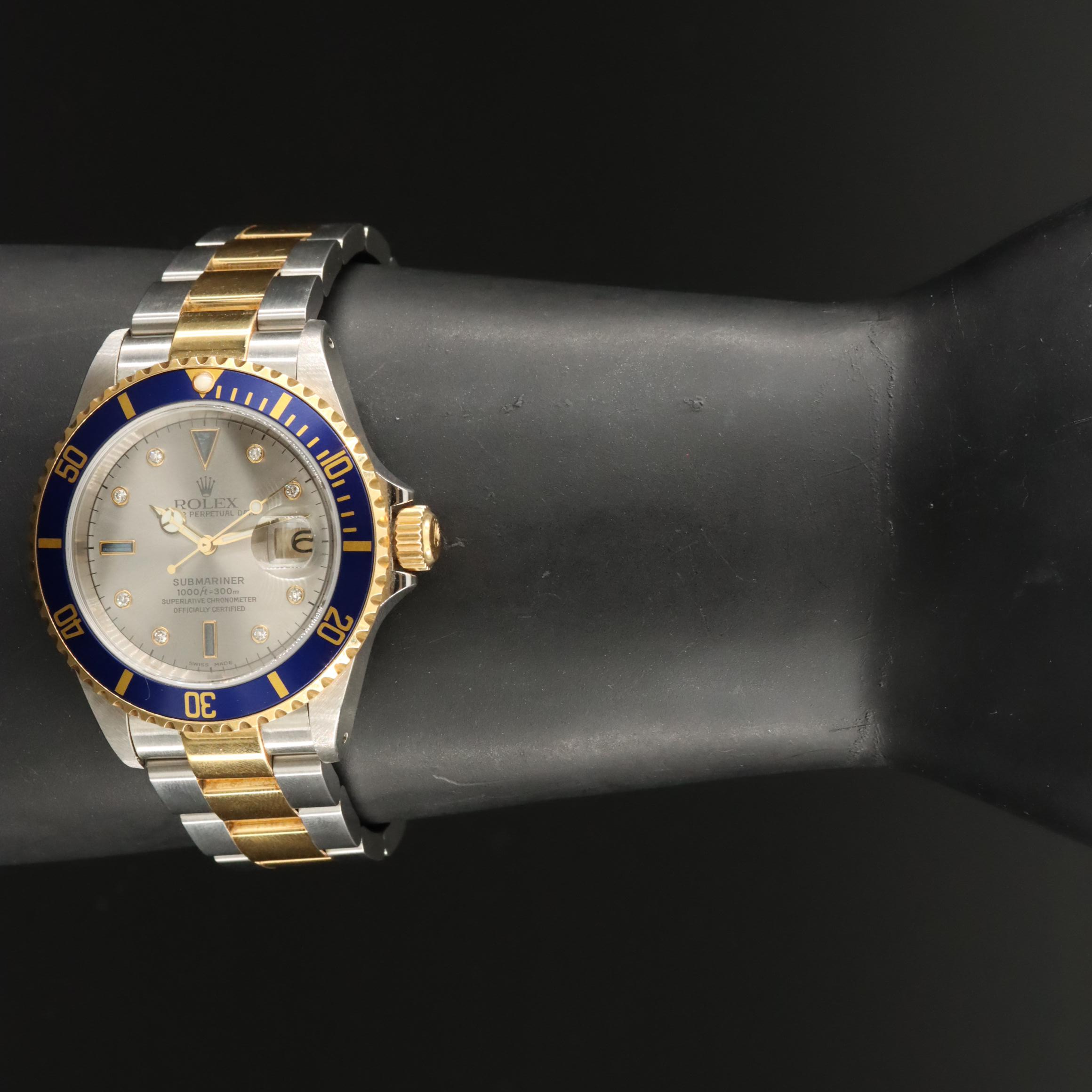 2000 Rolex Submariner Date Slate Serti Diamond and Sapphire Factory Dial Watch