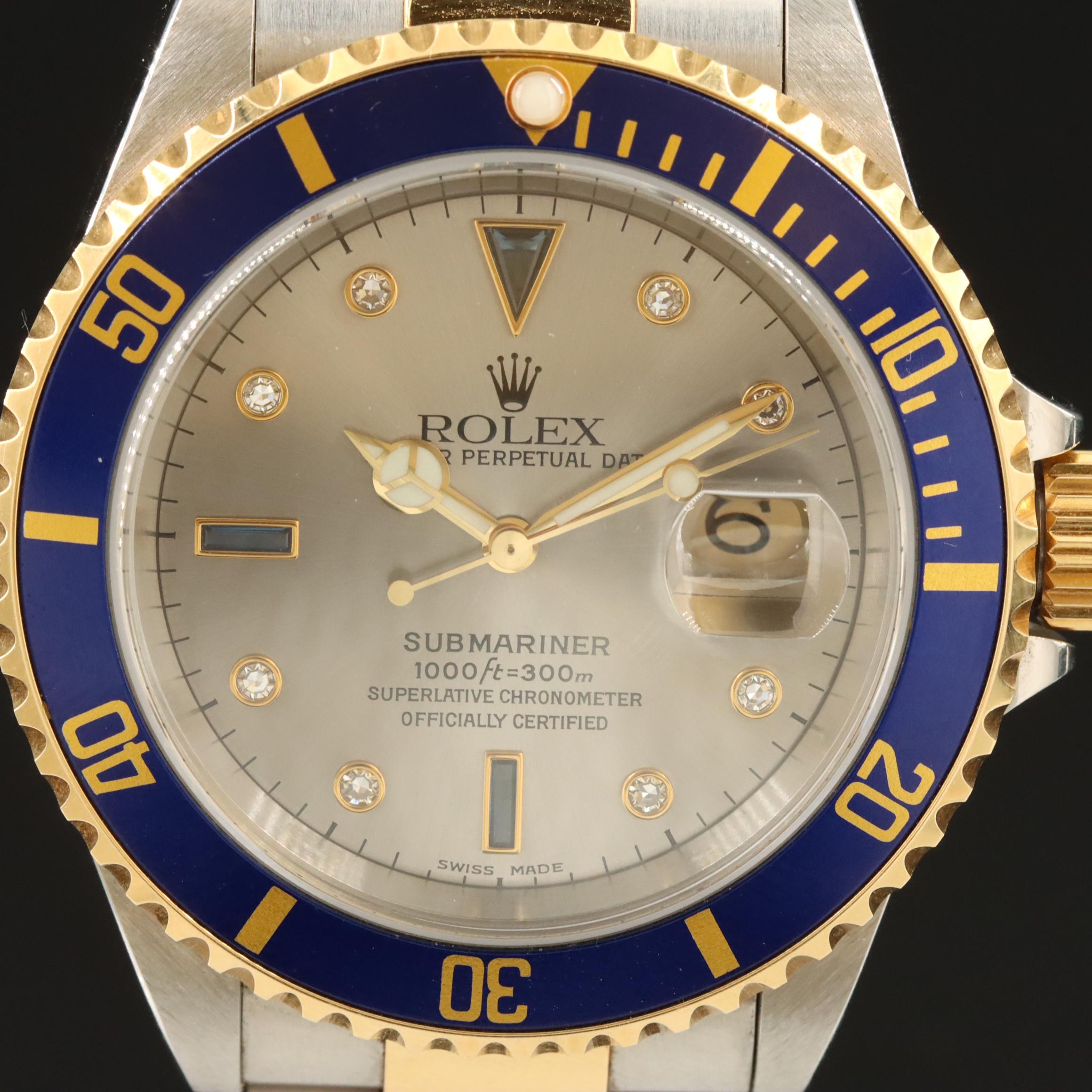2000 Rolex Submariner Date Slate Serti Diamond and Sapphire Factory Dial Watch